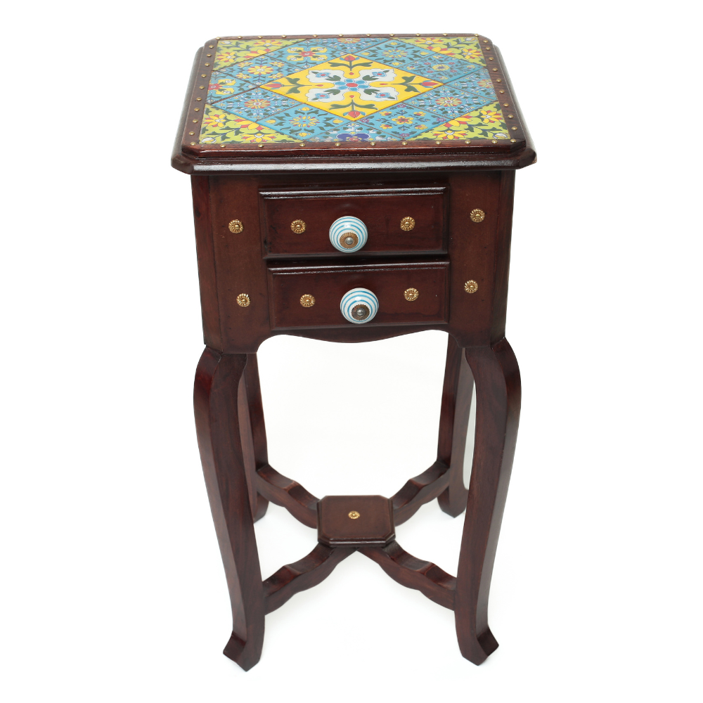 Gaveteiro de Marchetaria Indiana com Detalhes Coloridos – 2 Gavetas Decoradas - Imagem 5