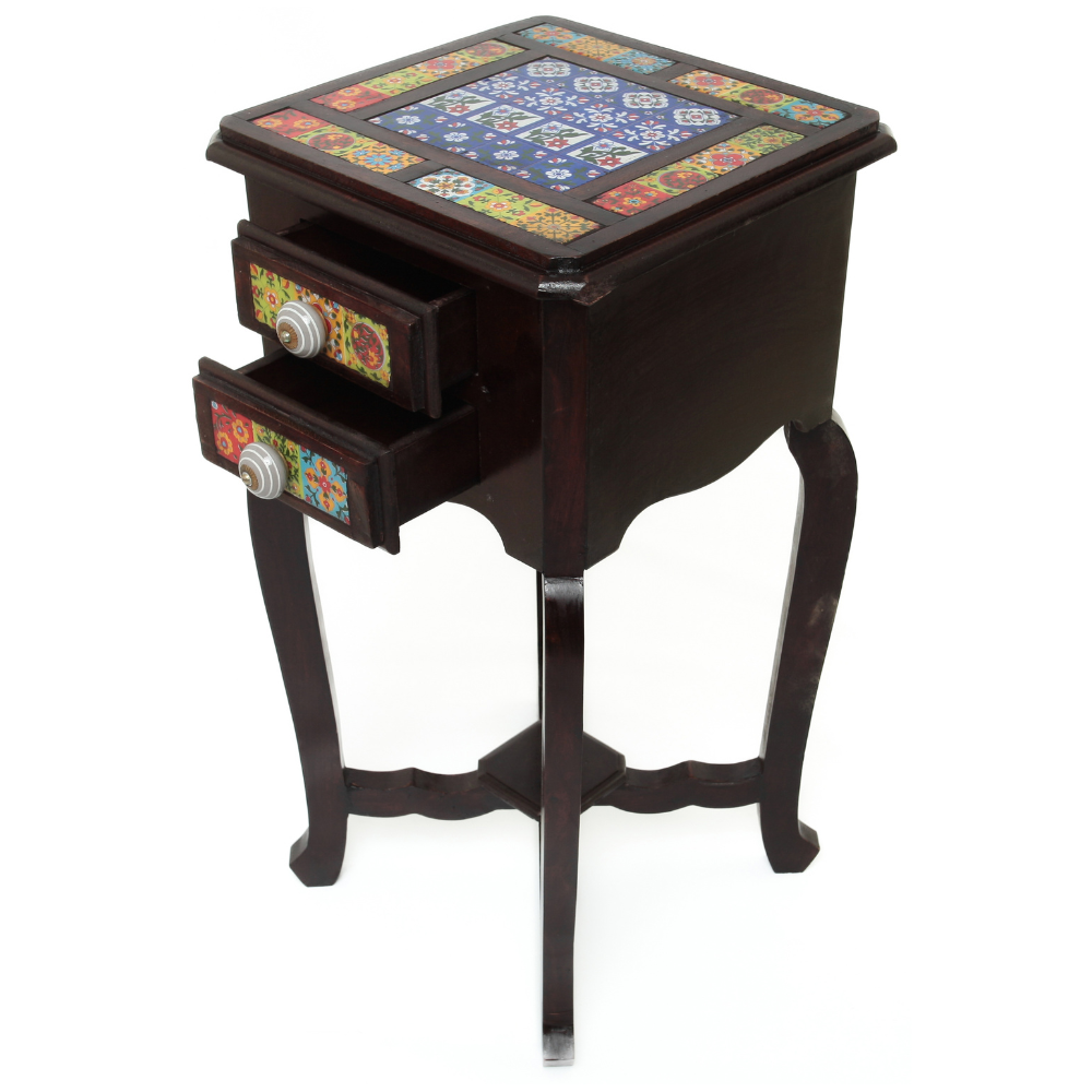 Gaveteiro de Marchetaria Indiana com Detalhes Coloridos – 2 Gavetas Decoradas - Imagem 8