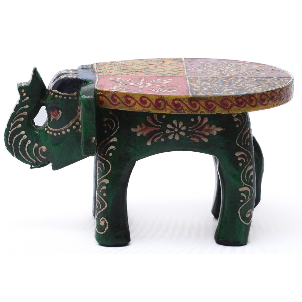 Banco Decorativo Indiano em Formato de Elefante – Pintado à Mão - Imagem 3
