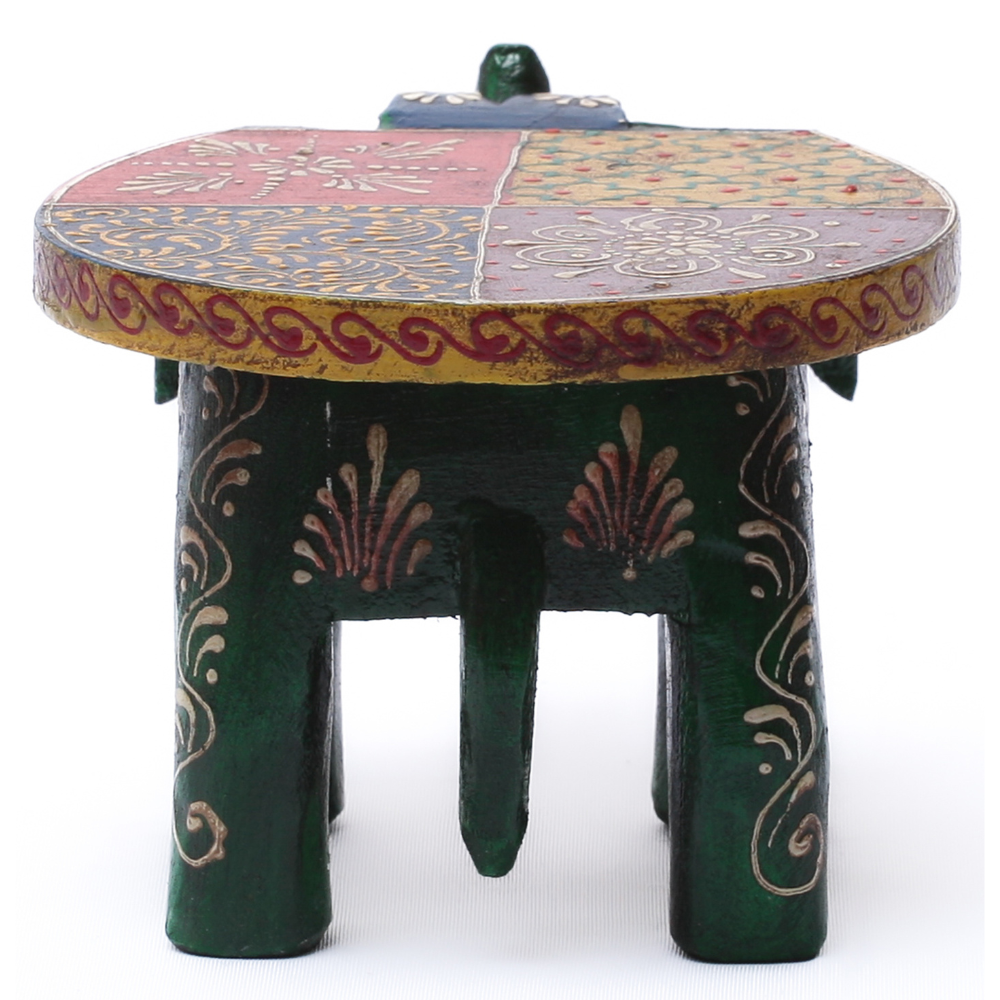 Banco Decorativo Indiano em Formato de Elefante – Pintado à Mão - Imagem 4