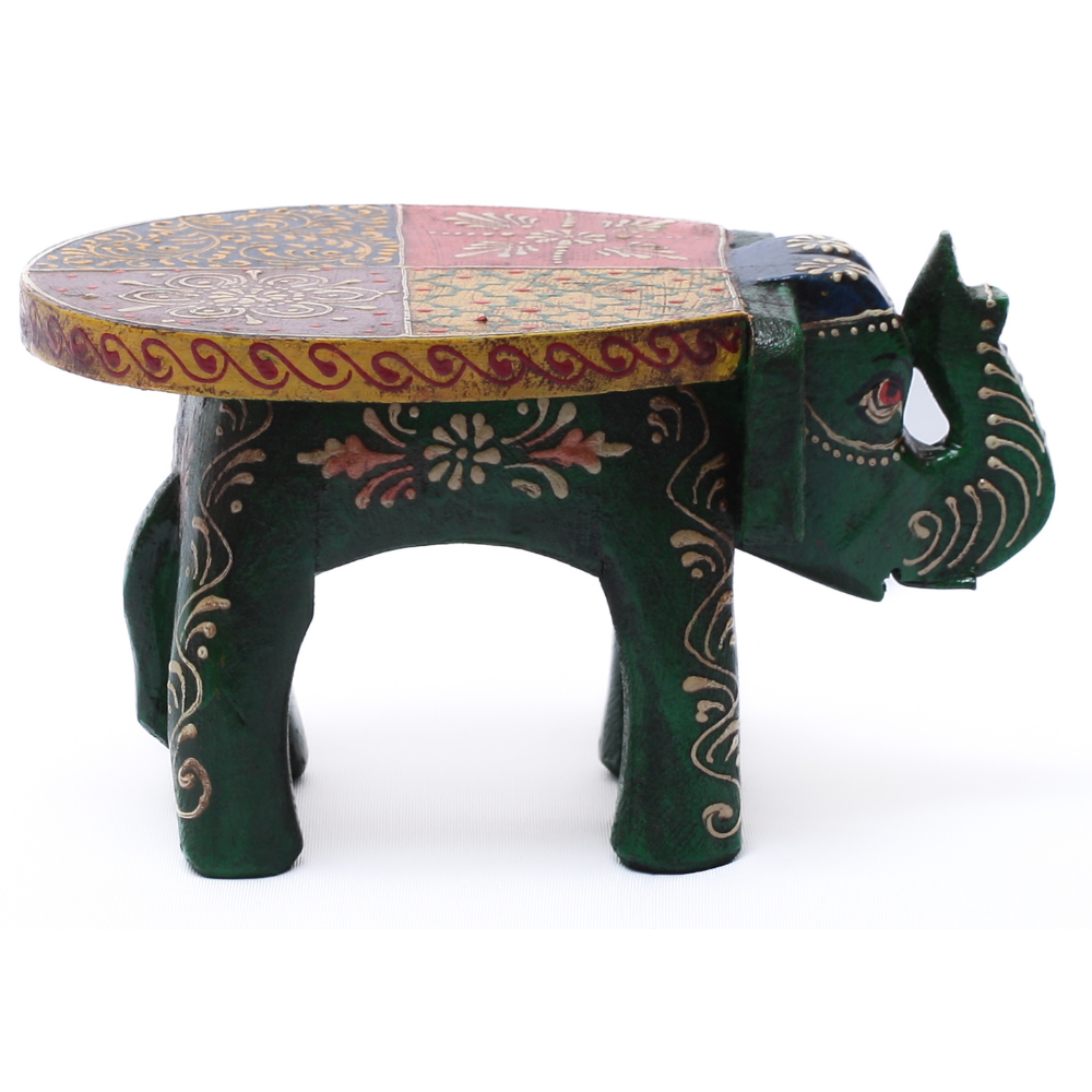 Banco Decorativo Indiano em Formato de Elefante – Pintado à Mão - Imagem 5