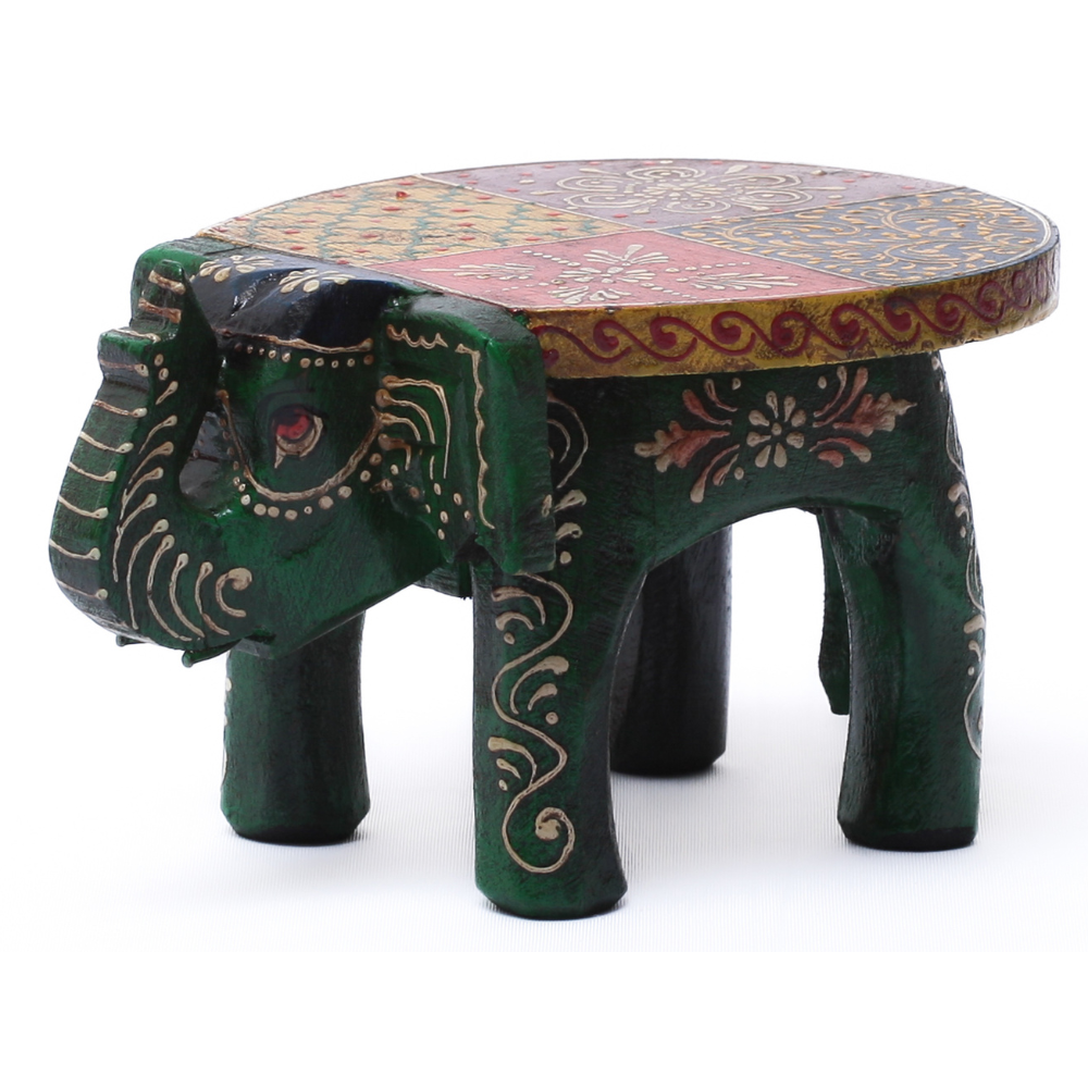 Banco Decorativo Indiano em Formato de Elefante – Pintado à Mão - Imagem 6