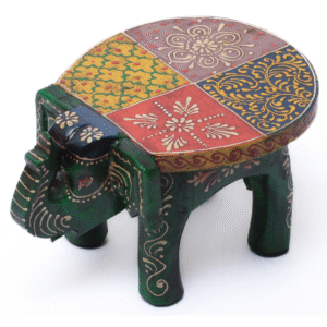 Banco Decorativo Indiano em Formato de Elefante – Pintado à Mão