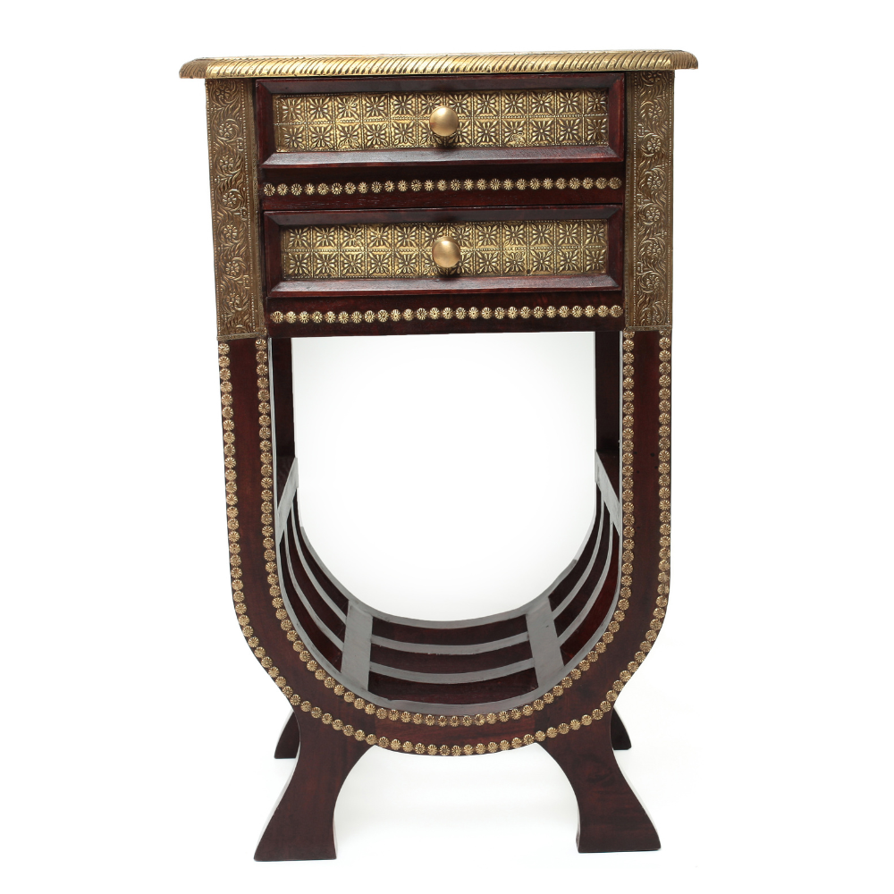 Gaveteiro Indiano com 2 Gavetas – Madeira com Latão e Design Artesanal - Imagem 3