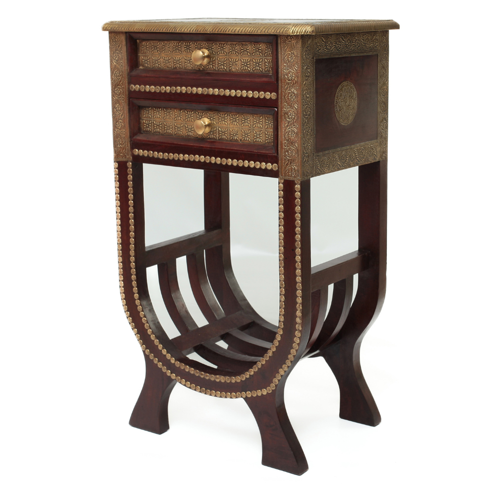 Gaveteiro Indiano com 2 Gavetas – Madeira com Latão e Design Artesanal - Imagem 4