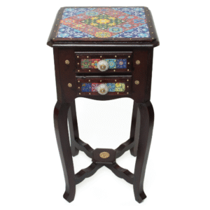 Gaveteiro de Marchetaria Indiana com Detalhes Coloridos – 2 Gavetas Decoradas