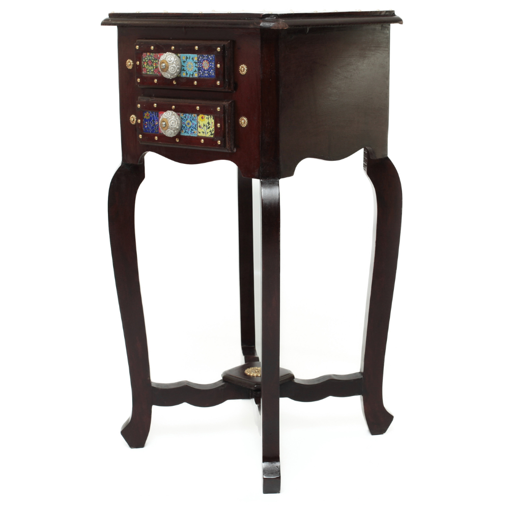 Gaveteiro de Marchetaria Indiana com Detalhes Coloridos – 2 Gavetas Decoradas - Imagem 3