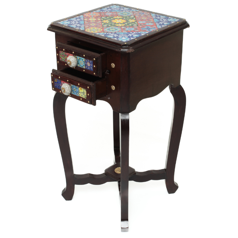 Gaveteiro de Marchetaria Indiana com Detalhes Coloridos – 2 Gavetas Decoradas - Imagem 4