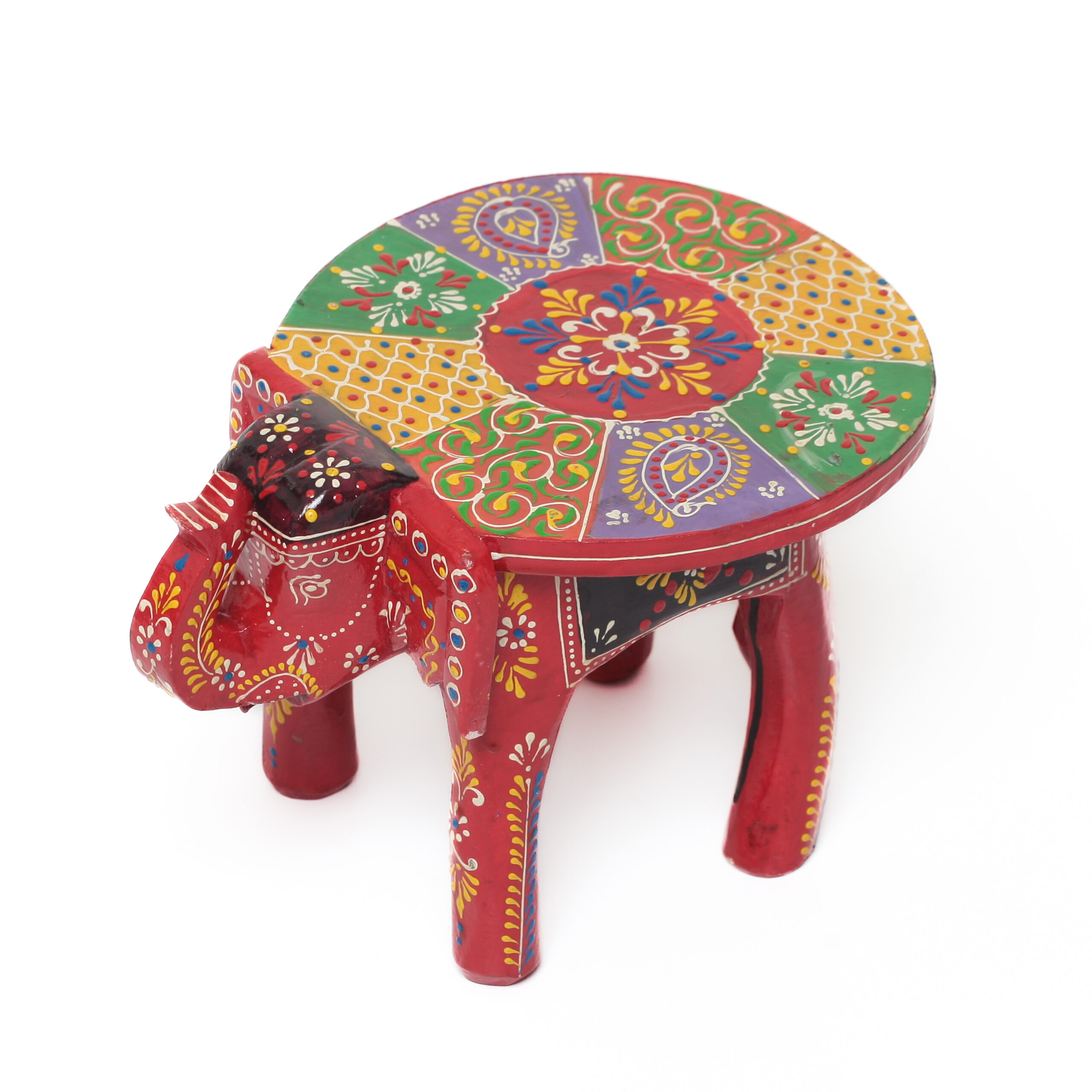 Banco Indiano de Madeira em Formato de Elefante – Pintado à Mão (Modelos Variados)