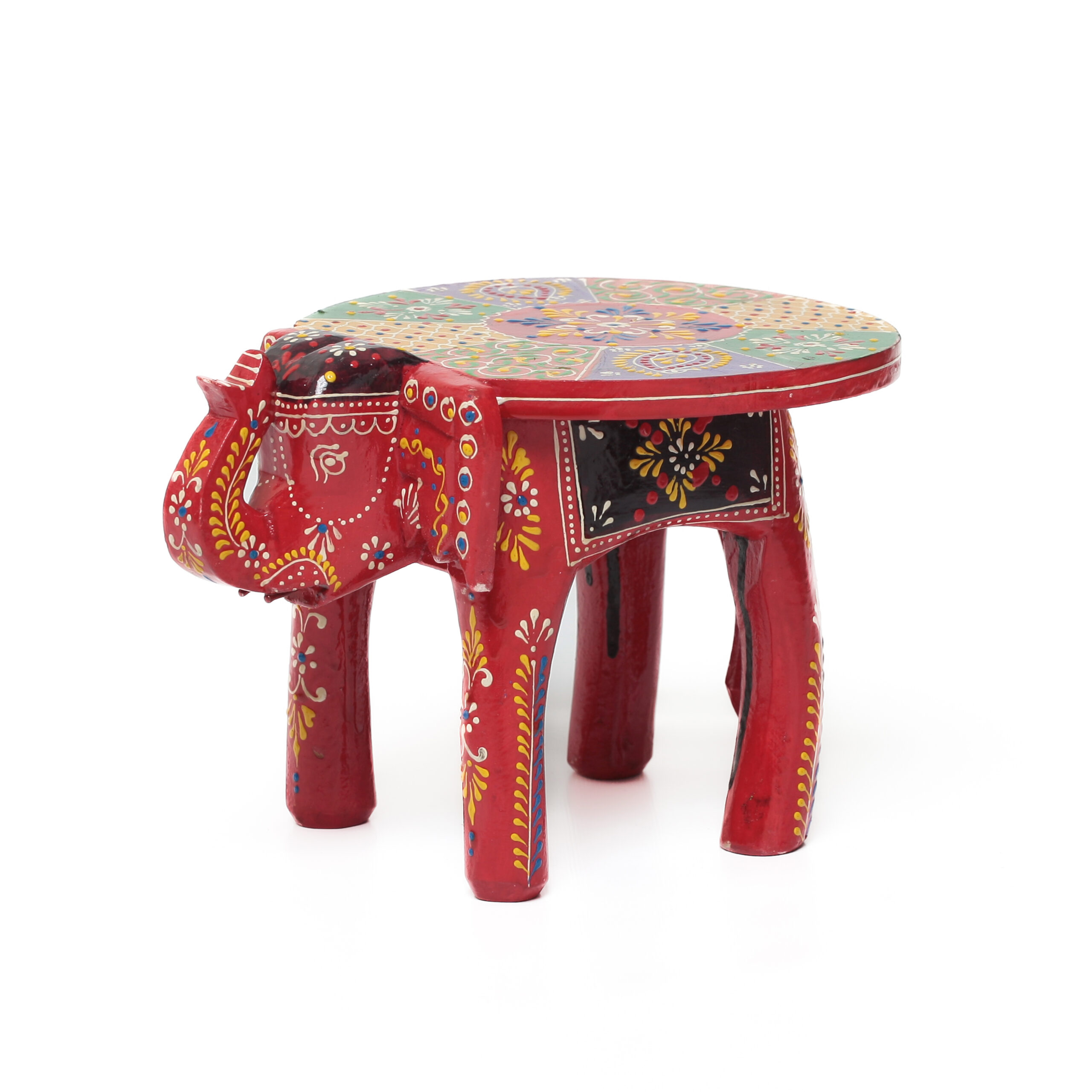 Banco Indiano de Madeira em Formato de Elefante – Pintado à Mão (Modelos Variados) - Imagem 8