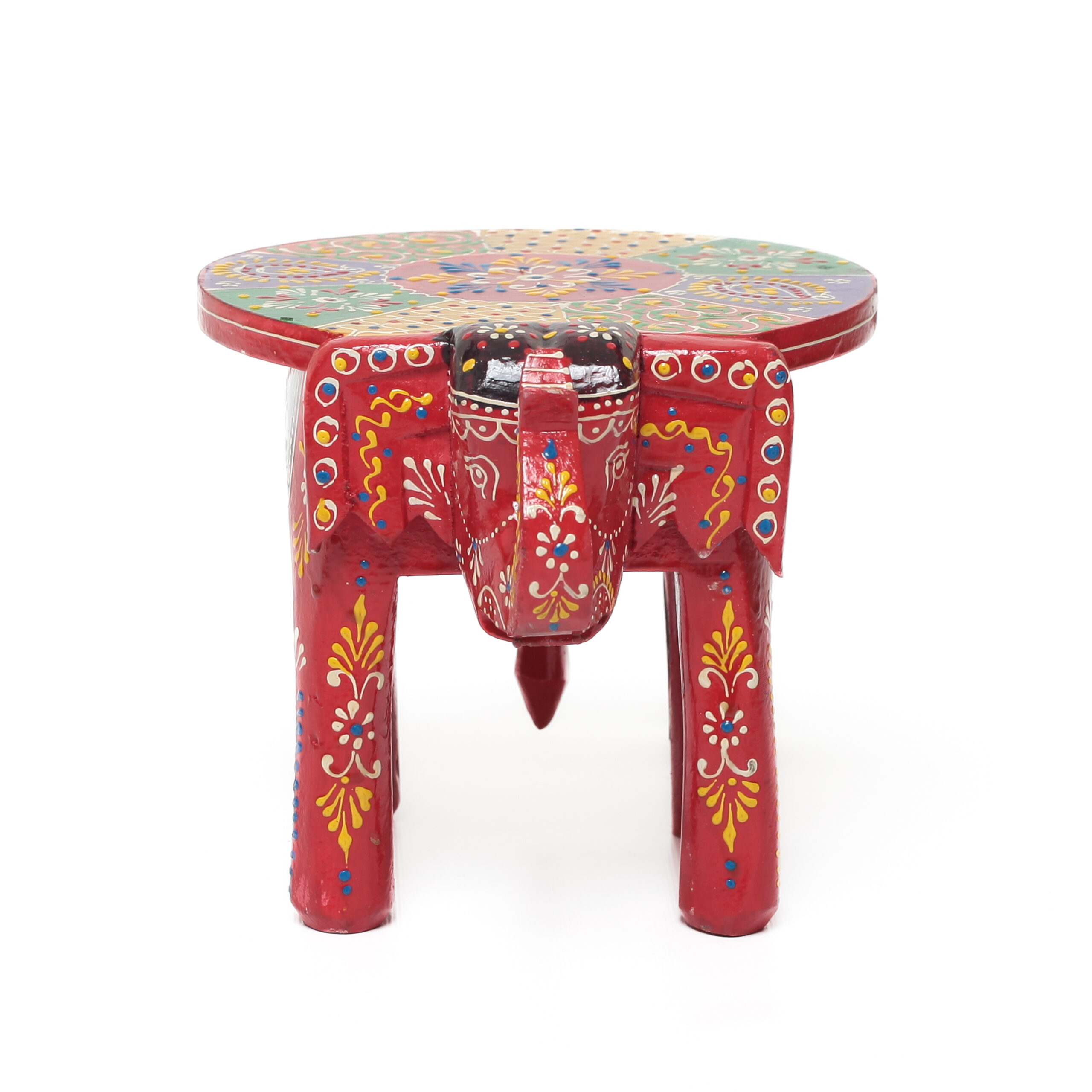 Banco Indiano de Madeira em Formato de Elefante – Pintado à Mão (Modelos Variados) - Imagem 7