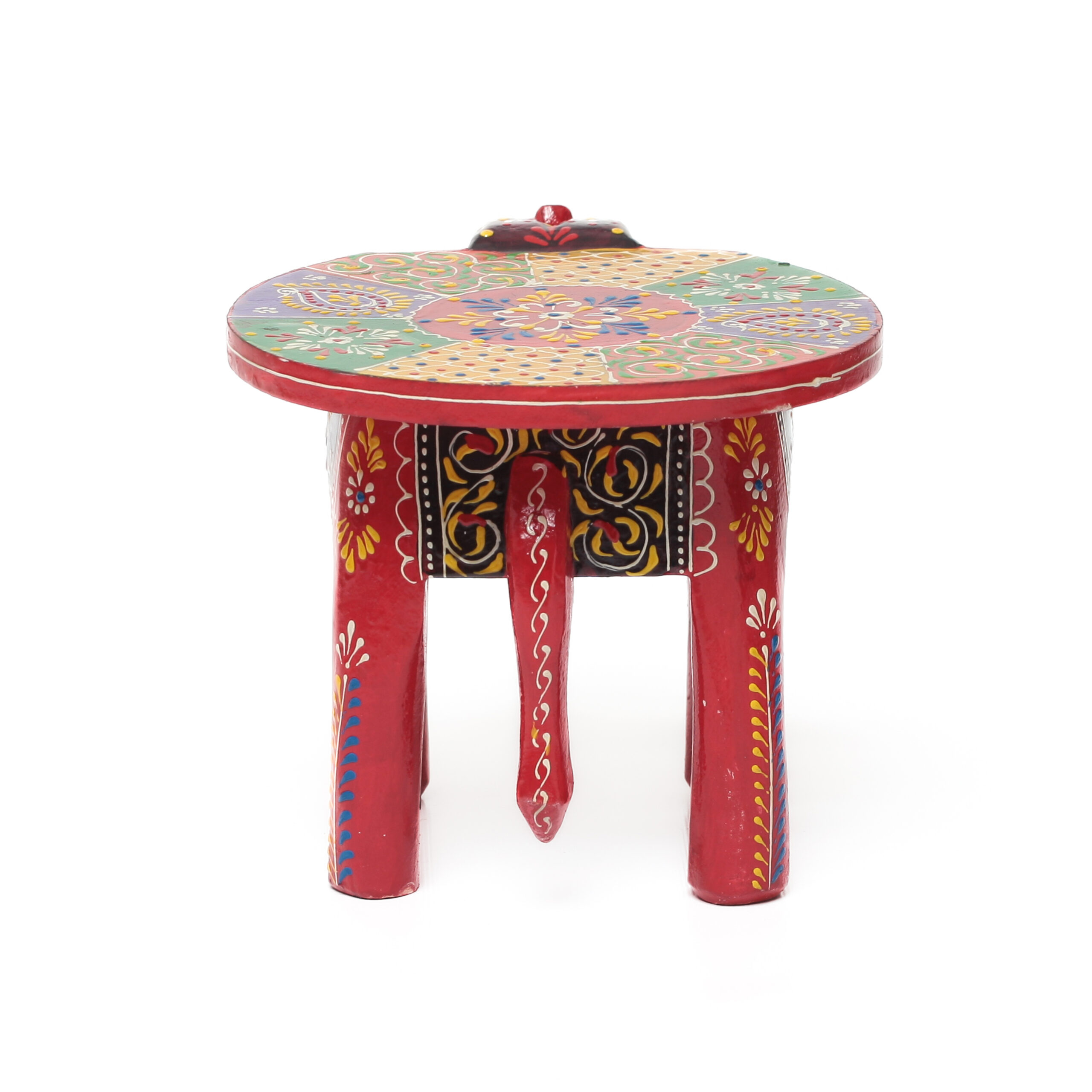 Banco Indiano de Madeira em Formato de Elefante – Pintado à Mão (Modelos Variados) - Imagem 5