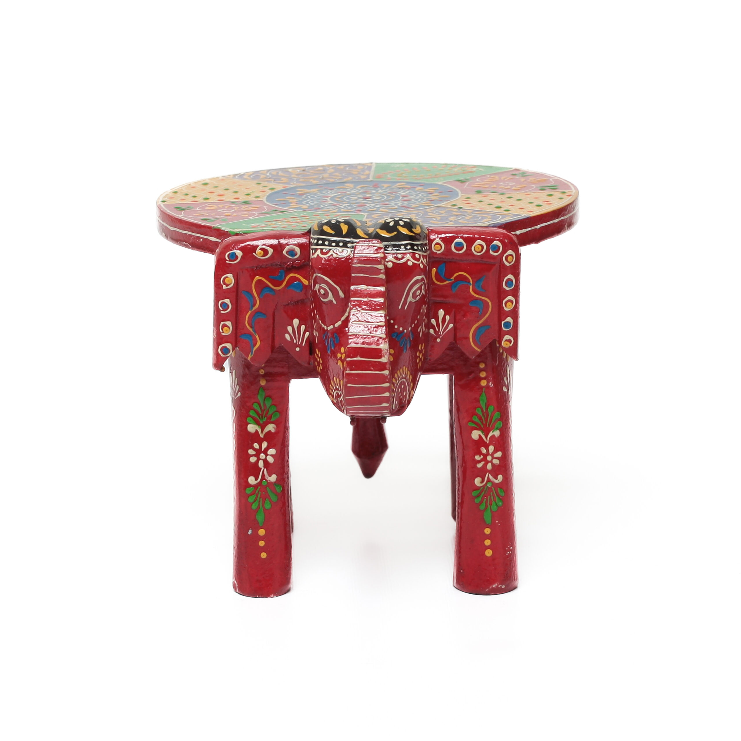 Banco Indiano de Madeira em Formato de Elefante – Pintado à Mão (Modelos Variados) - Imagem 3