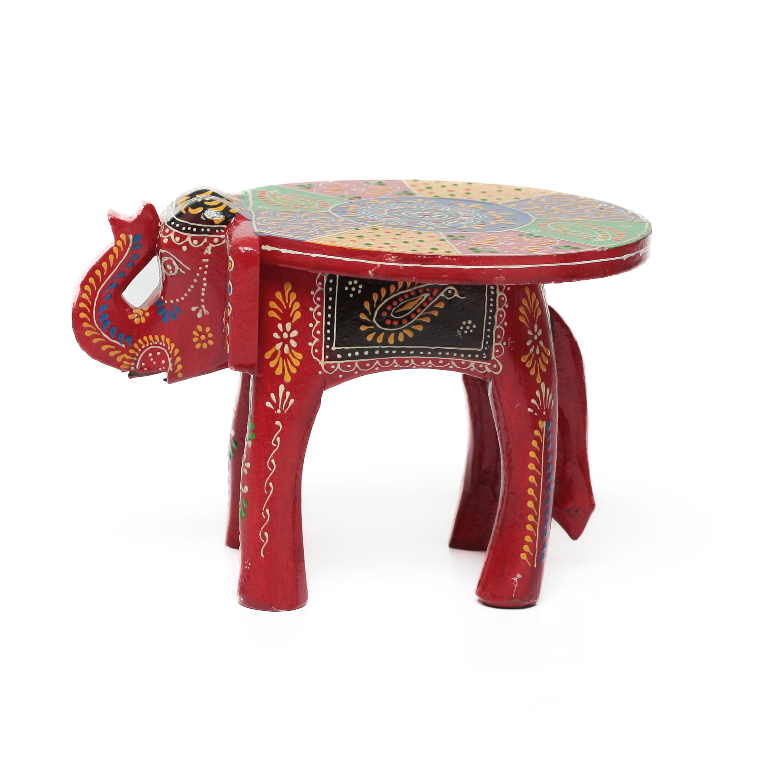 Banco Indiano de Madeira em Formato de Elefante – Pintado à Mão (Modelos Variados) - Imagem 2