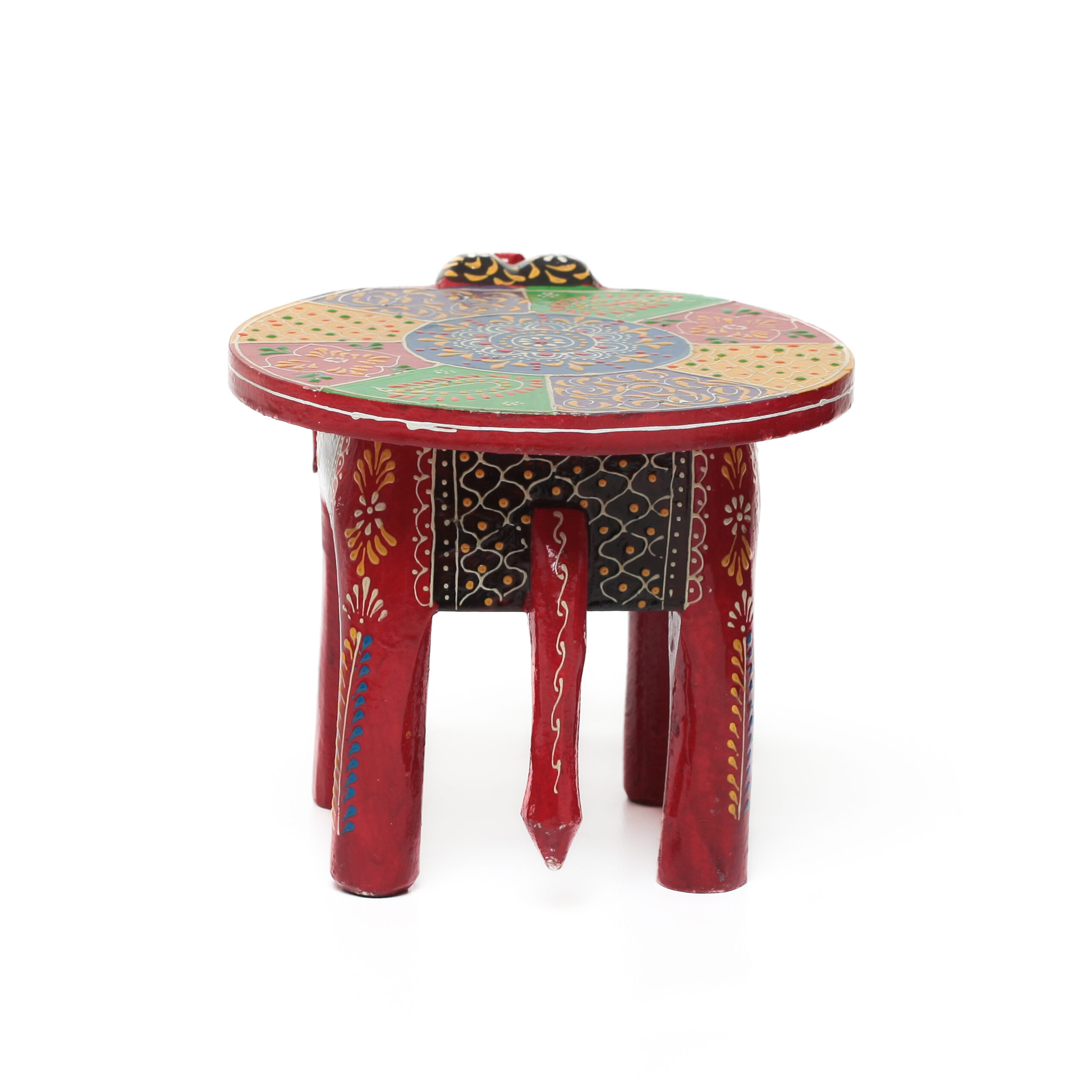 Banco Indiano de Madeira em Formato de Elefante – Pintado à Mão (Modelos Variados) - Imagem 33