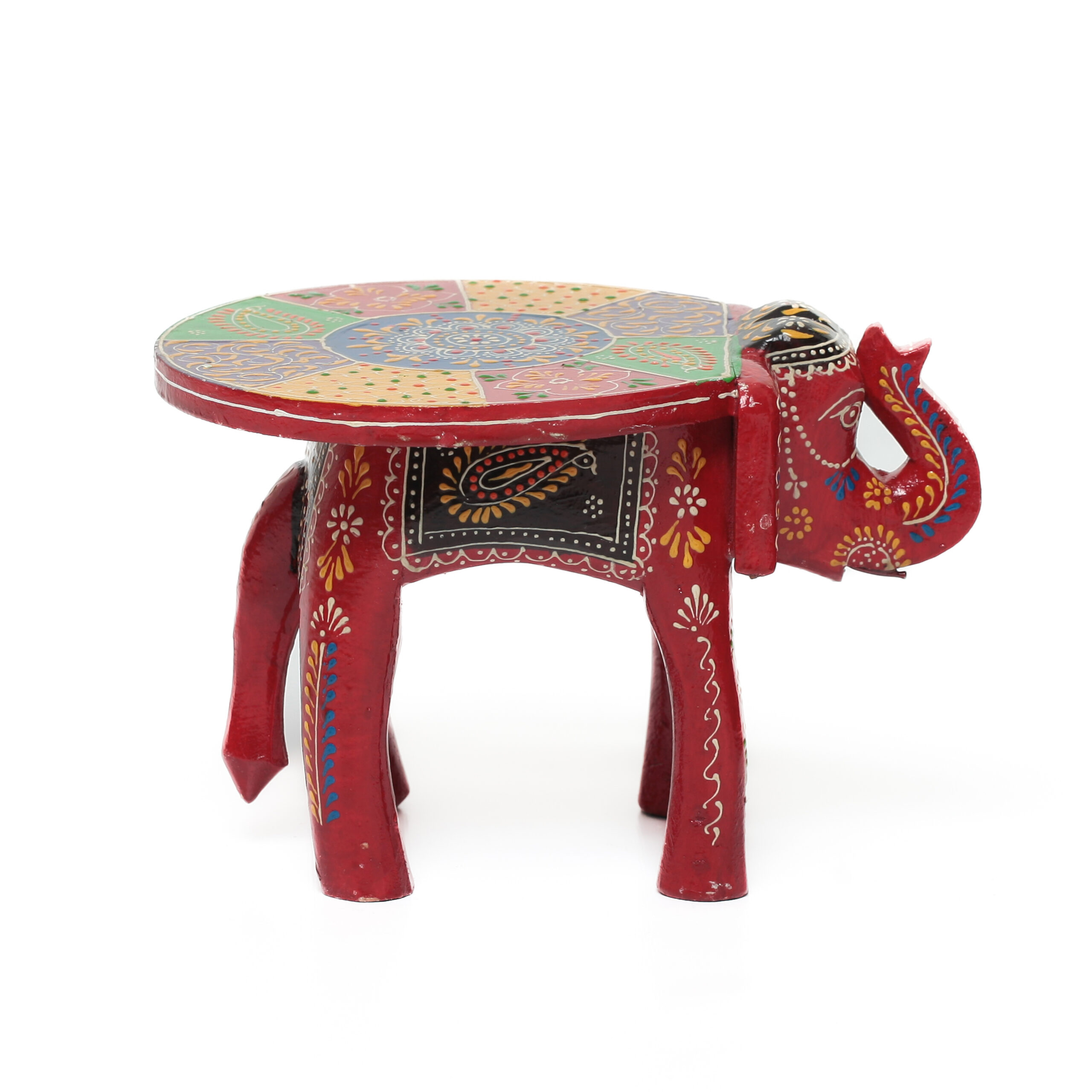 Banco Indiano de Madeira em Formato de Elefante – Pintado à Mão (Modelos Variados) - Imagem 32