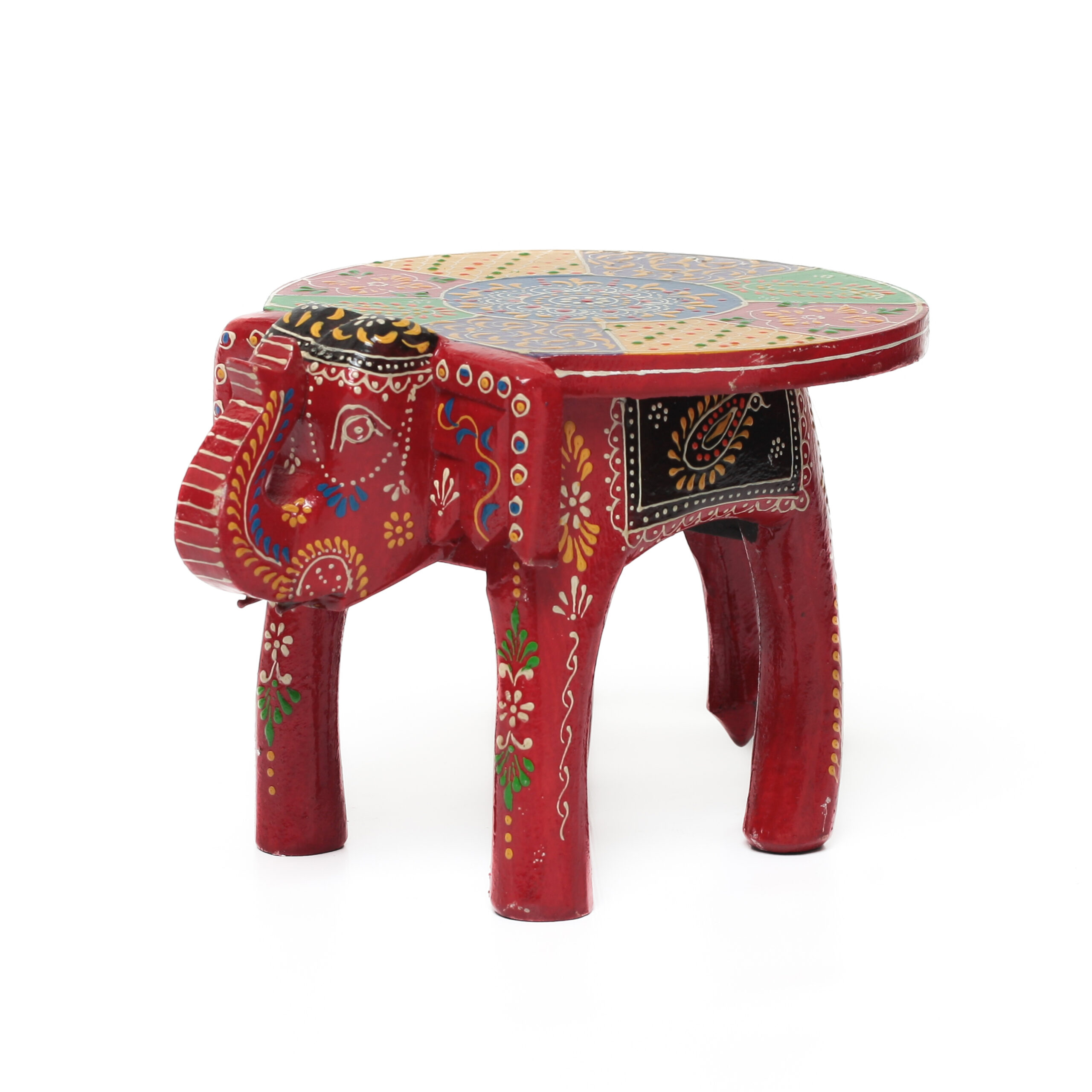 Banco Indiano de Madeira em Formato de Elefante – Pintado à Mão (Modelos Variados) - Imagem 31