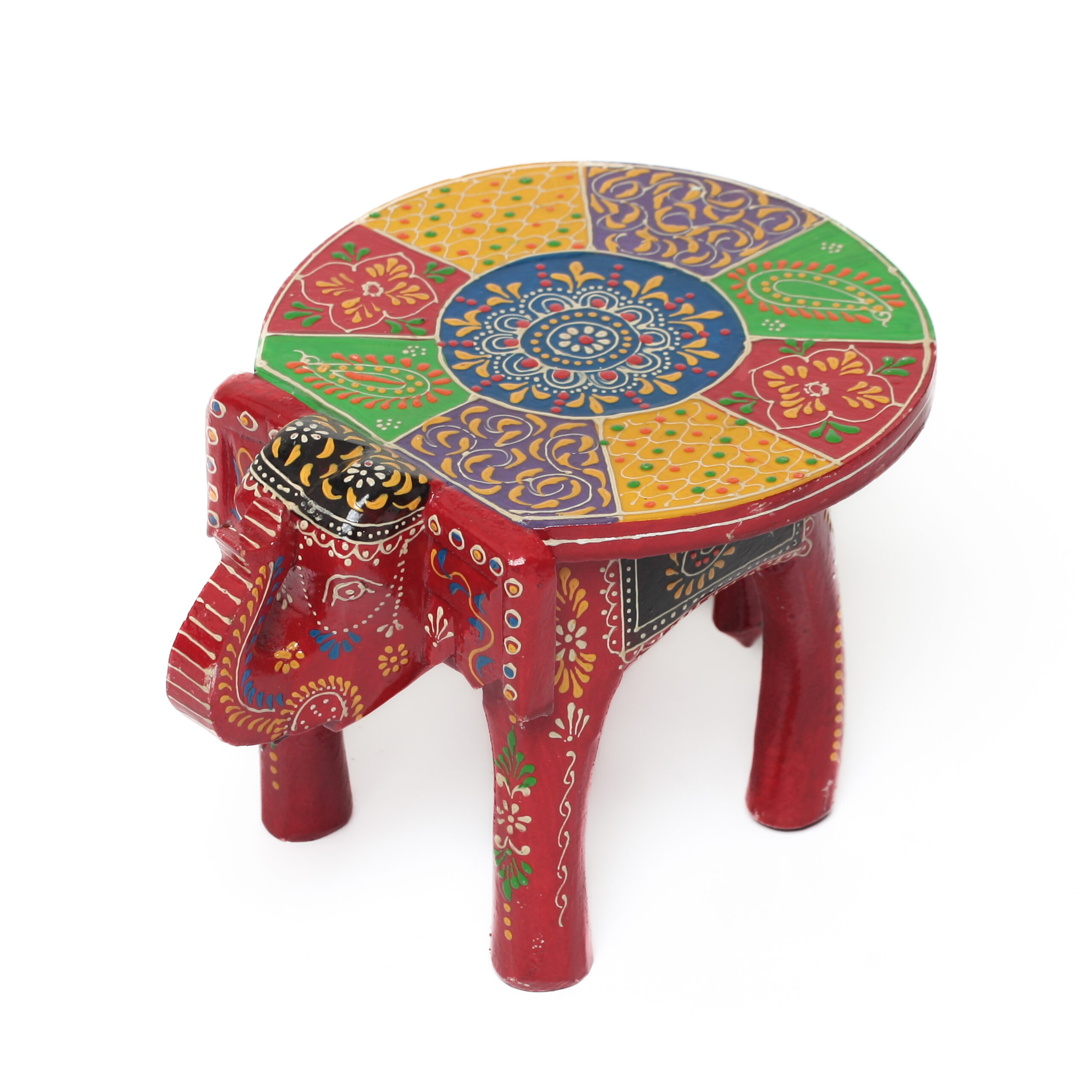 Banco Indiano de Madeira em Formato de Elefante – Pintado à Mão (Modelos Variados) - Imagem 30