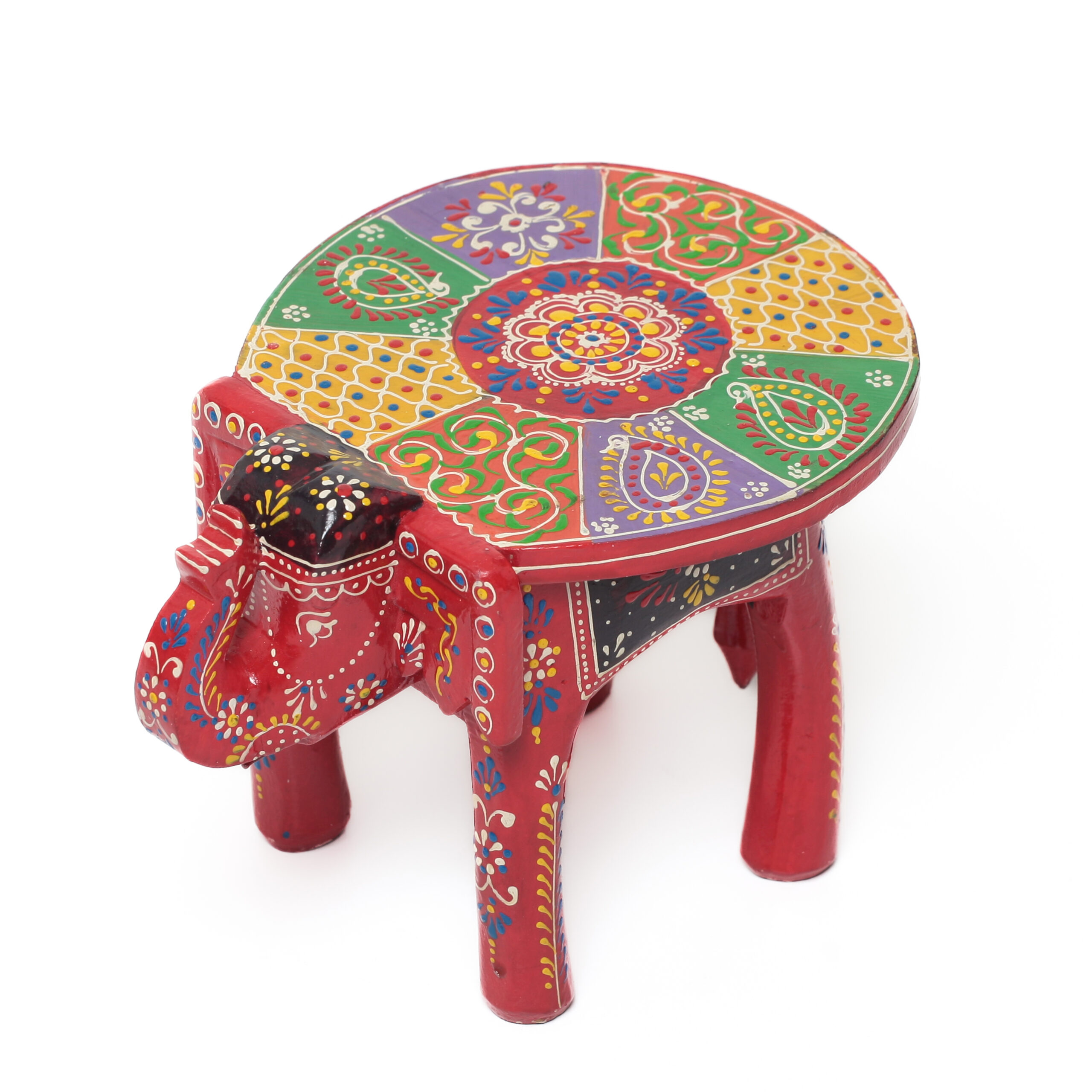 Banco Indiano de Madeira em Formato de Elefante – Pintado à Mão (Modelos Variados) - Imagem 22