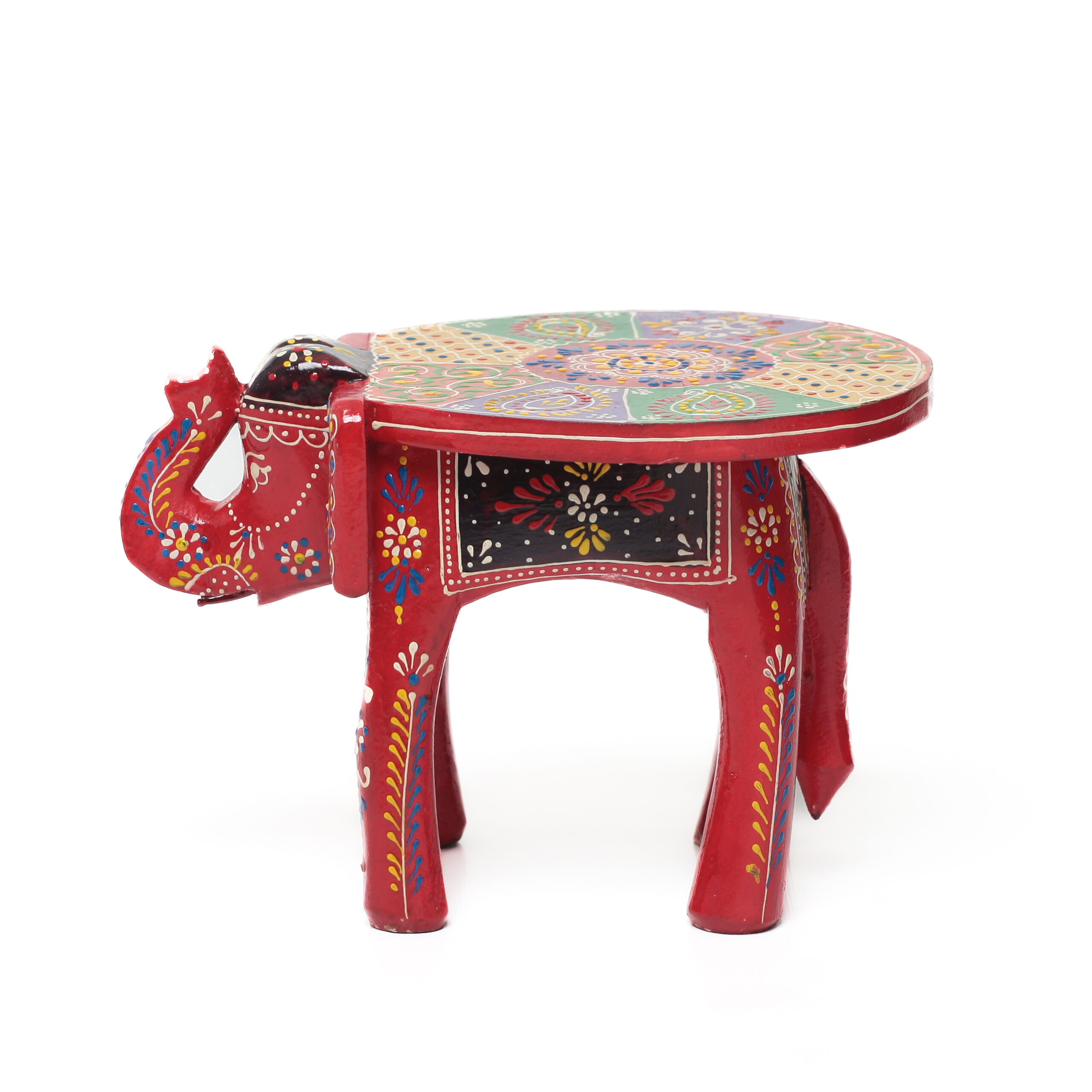 Banco Indiano de Madeira em Formato de Elefante – Pintado à Mão (Modelos Variados) - Imagem 24