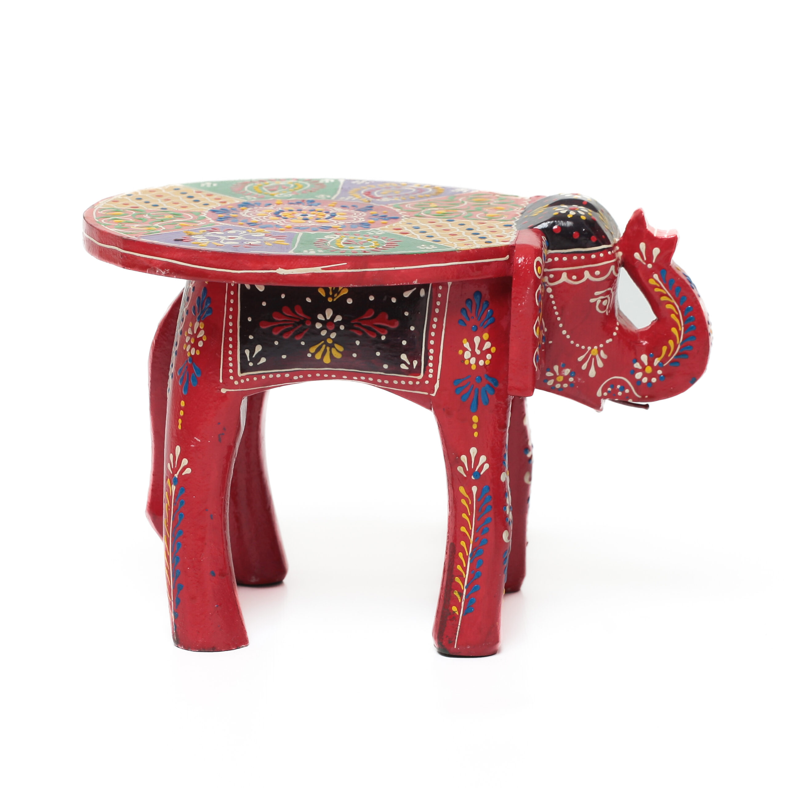 Banco Indiano de Madeira em Formato de Elefante – Pintado à Mão (Modelos Variados) - Imagem 26