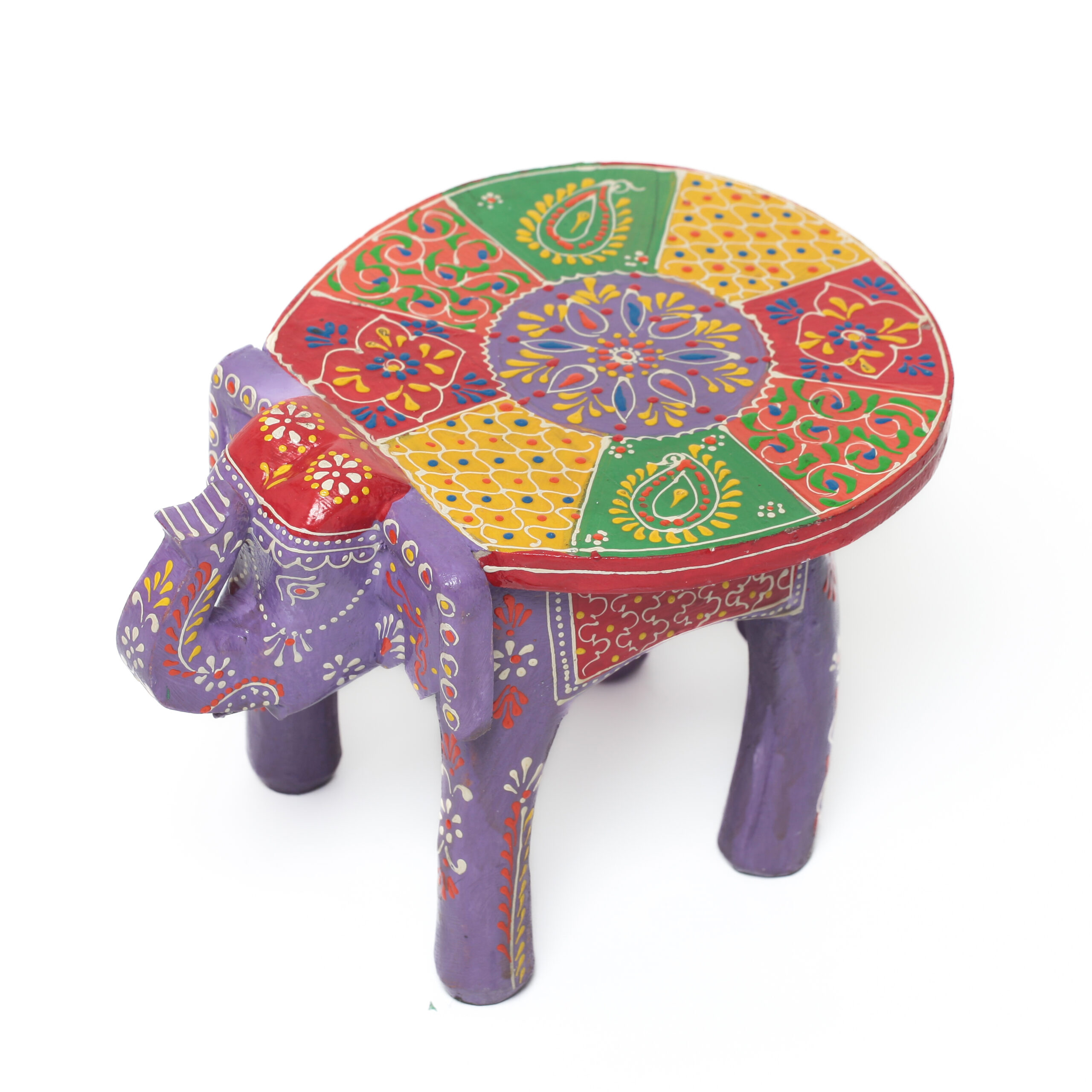 Banco Indiano de Madeira em Formato de Elefante – Pintado à Mão (Modelos Variados) - Imagem 28