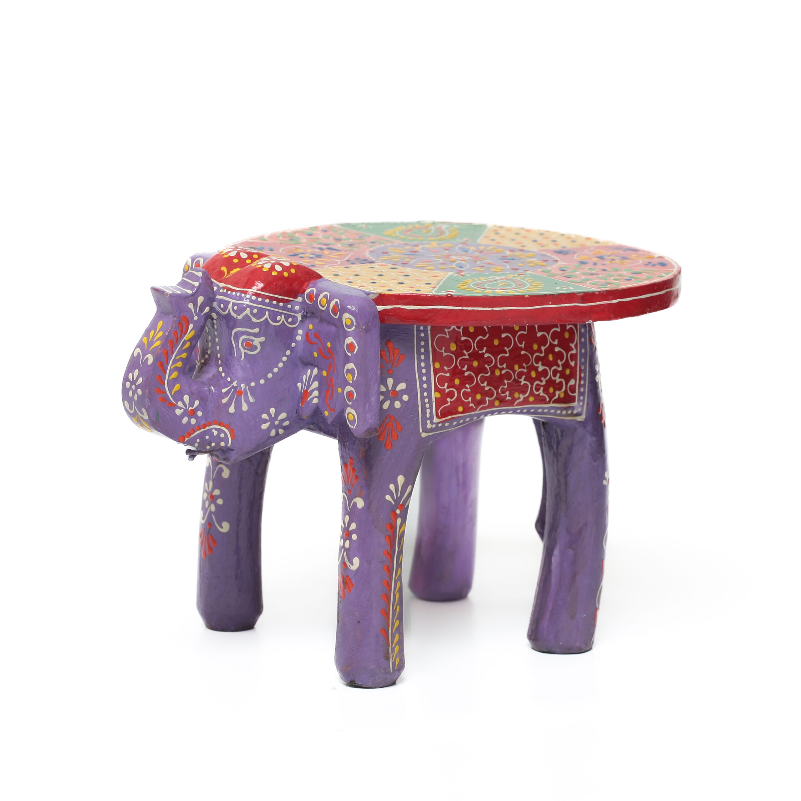 Banco Indiano de Madeira em Formato de Elefante – Pintado à Mão (Modelos Variados) - Imagem 21