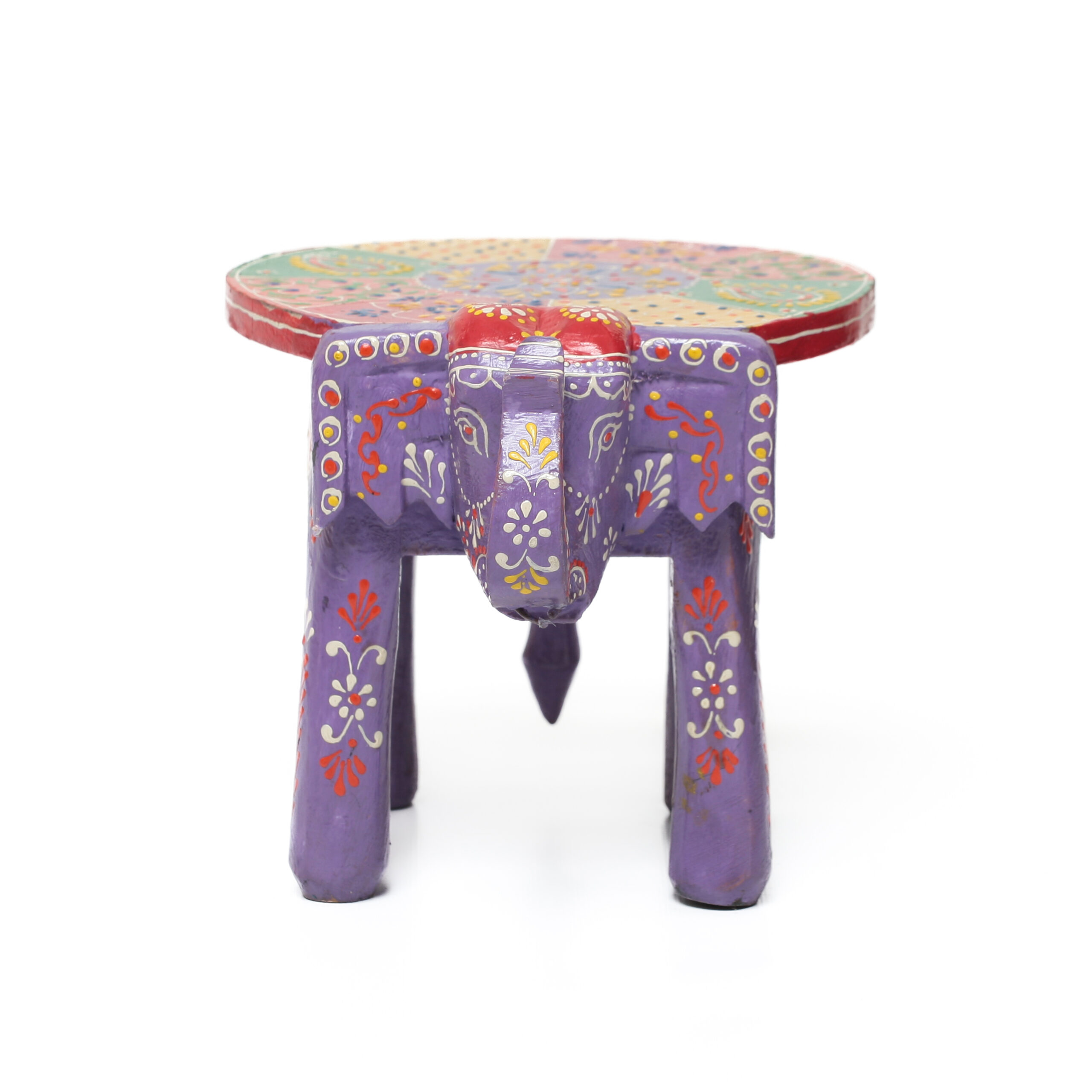 Banco Indiano de Madeira em Formato de Elefante – Pintado à Mão (Modelos Variados) - Imagem 19