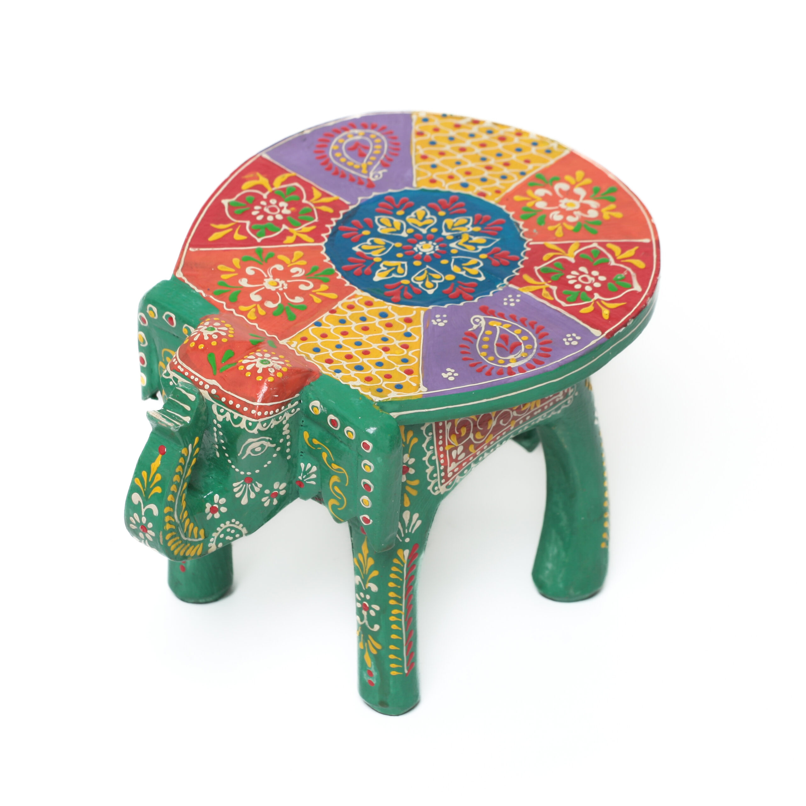 Banco Indiano de Madeira em Formato de Elefante – Pintado à Mão (Modelos Variados) - Imagem 17