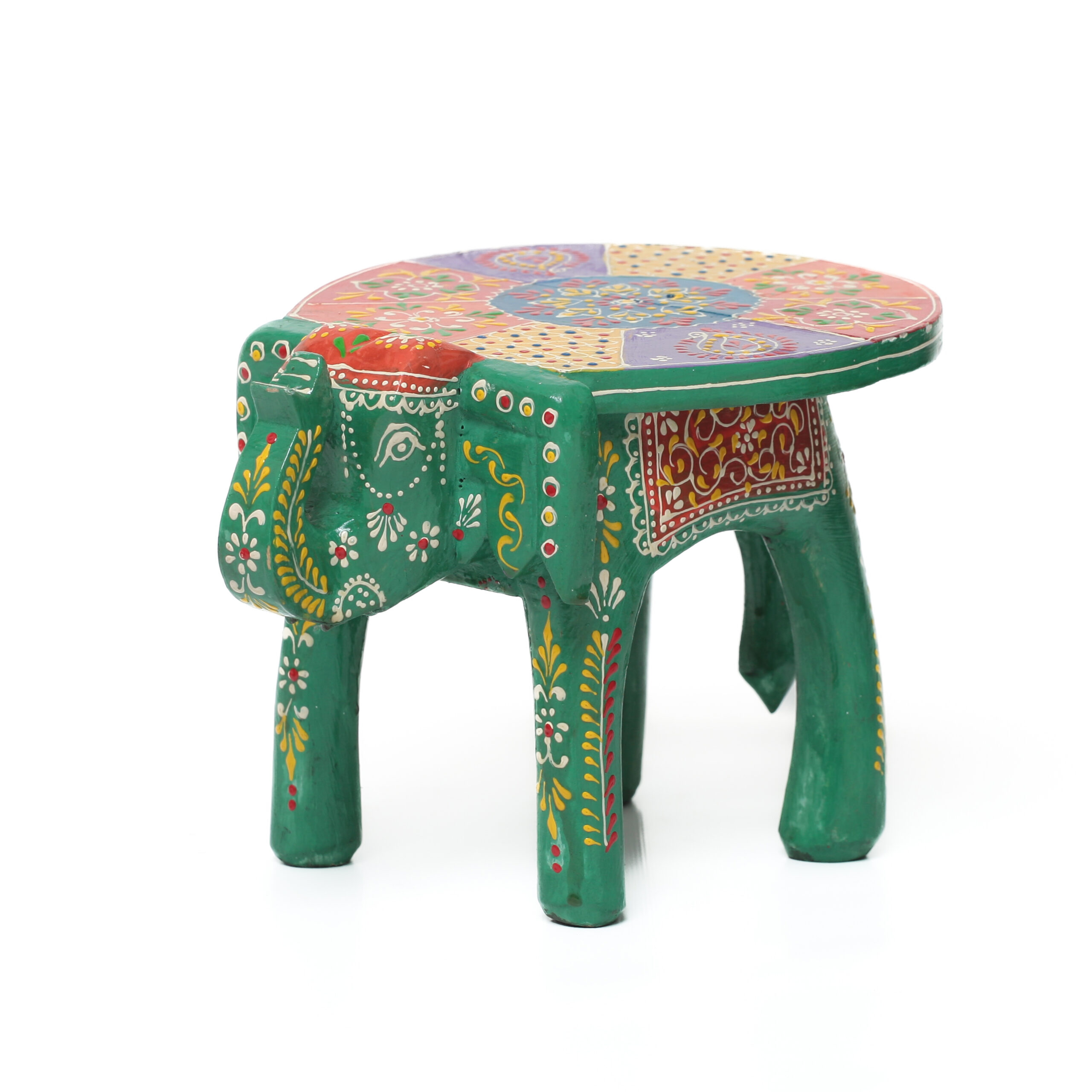 Banco Indiano de Madeira em Formato de Elefante – Pintado à Mão (Modelos Variados) - Imagem 16