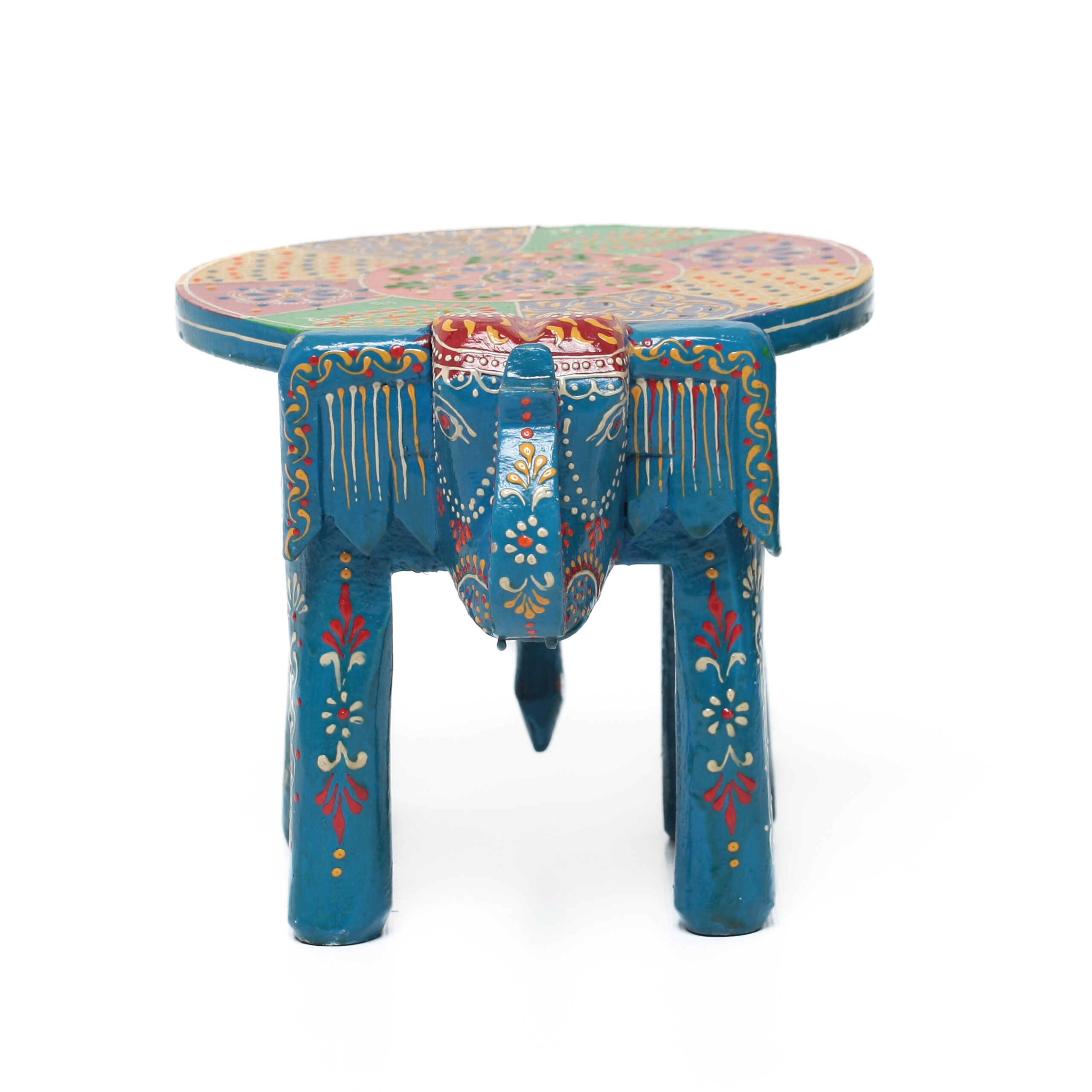 Banco Indiano de Madeira em Formato de Elefante – Pintado à Mão (Modelos Variados) - Imagem 12