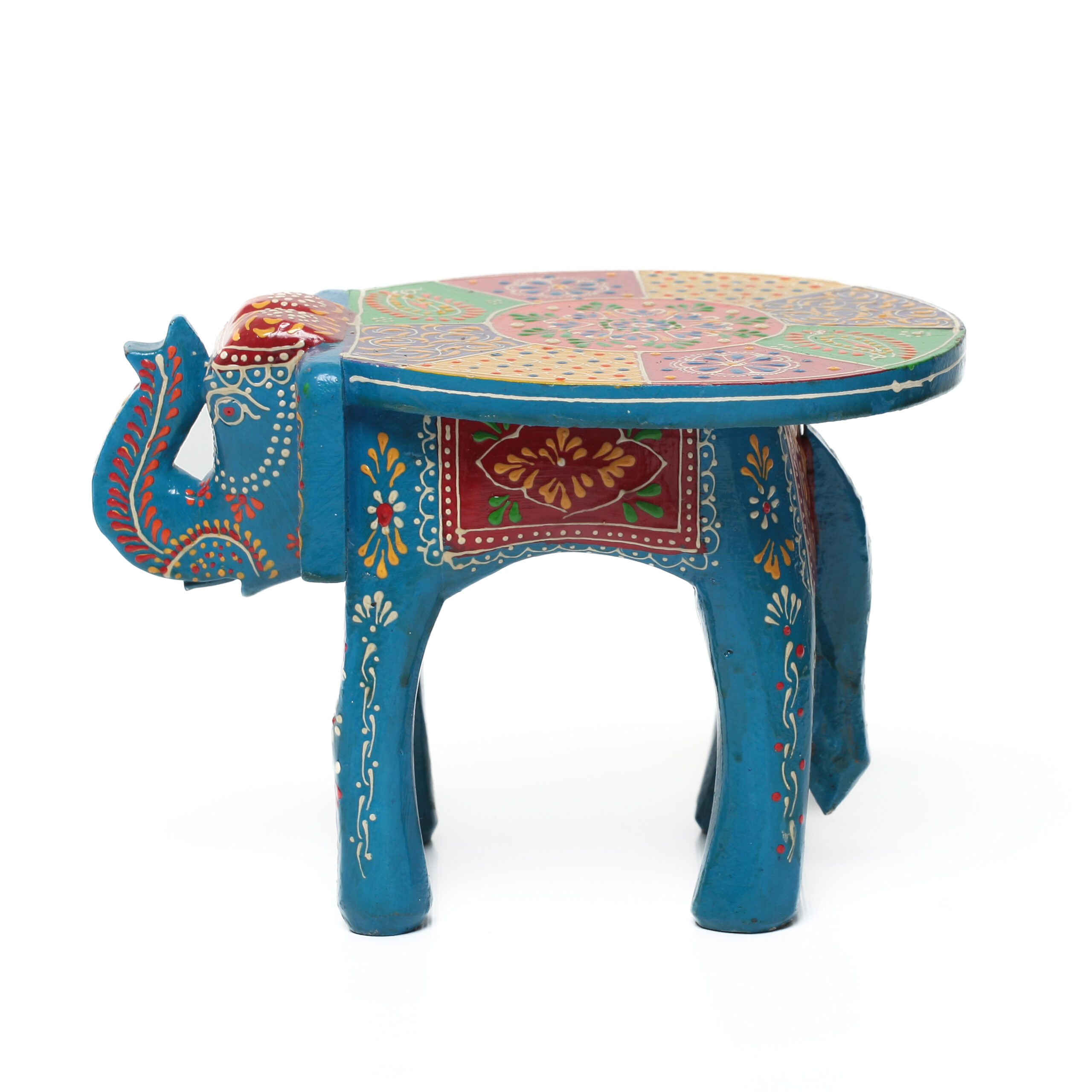 Banco Indiano de Madeira em Formato de Elefante – Pintado à Mão (Modelos Variados) - Imagem 11