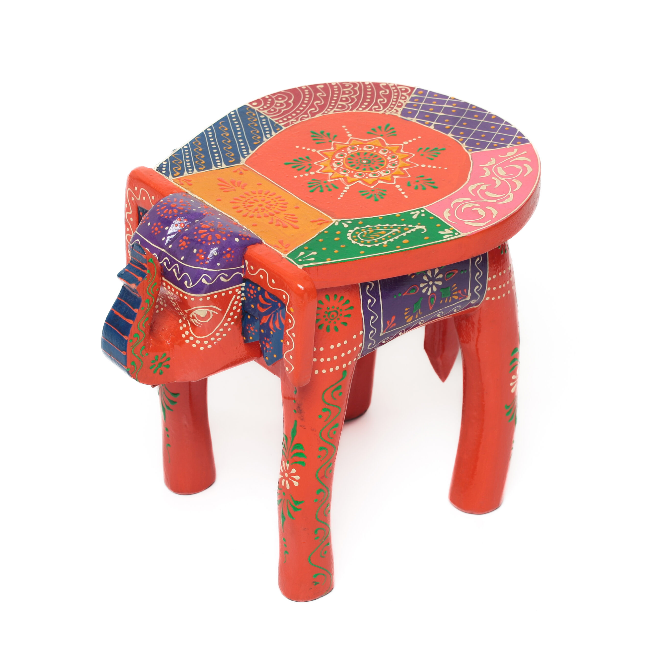 Banco Indiano de Madeira em Formato de Elefante – Pintado à Mão (Modelos Variados) - Imagem 36