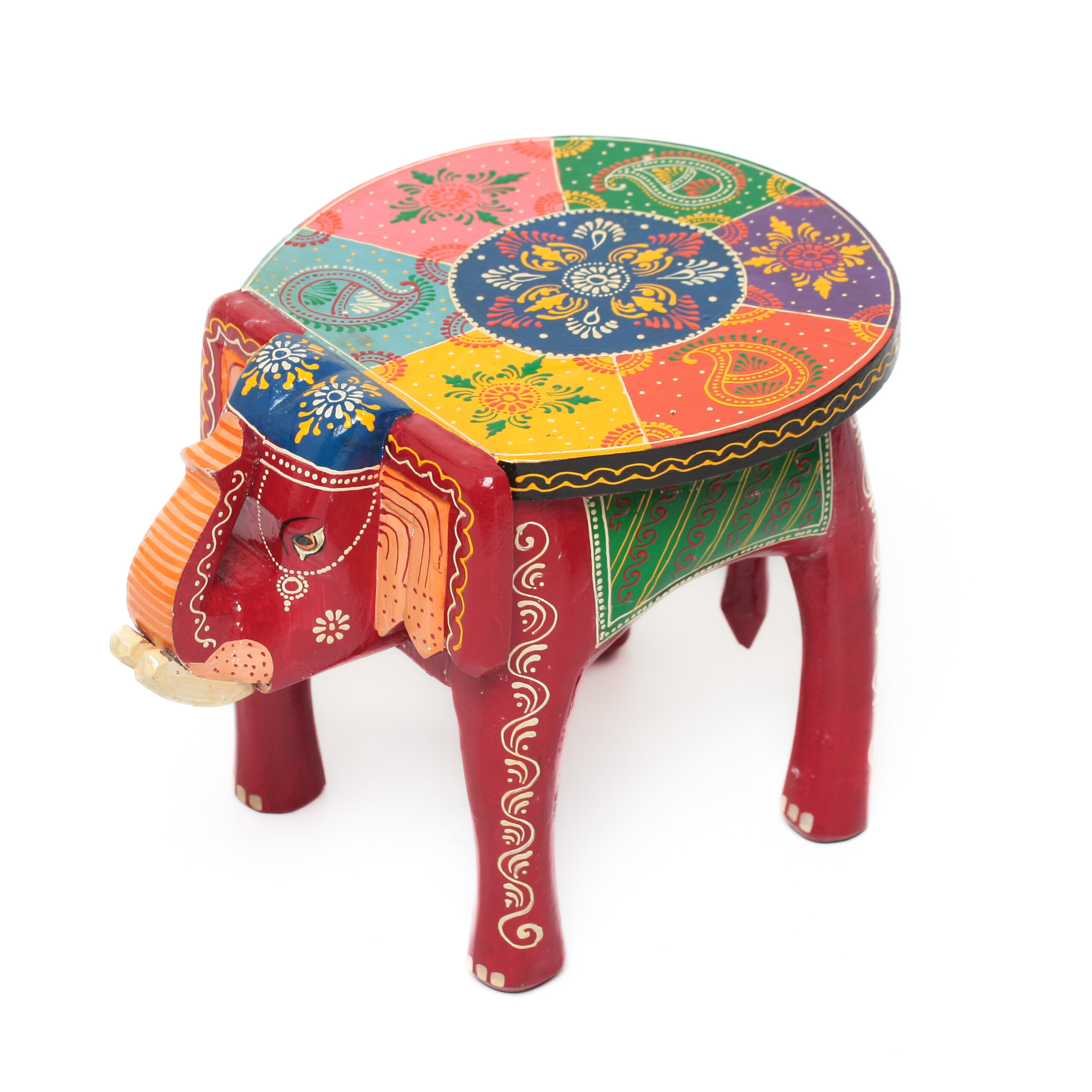 Banco Indiano de Madeira em Formato de Elefante – Pintado à Mão (Modelos Variados) - Imagem 42