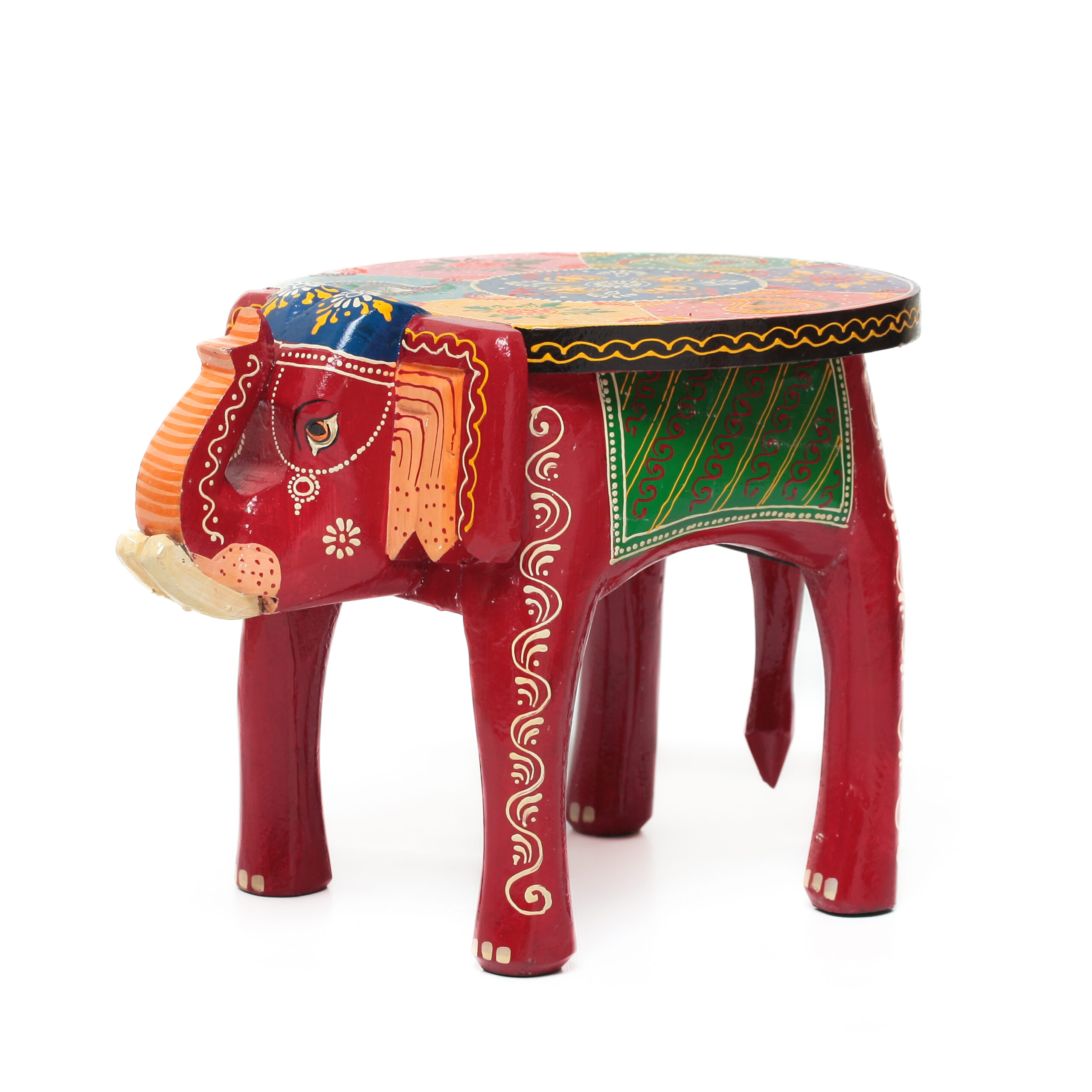 Banco Indiano de Madeira em Formato de Elefante – Pintado à Mão (Modelos Variados) - Imagem 43