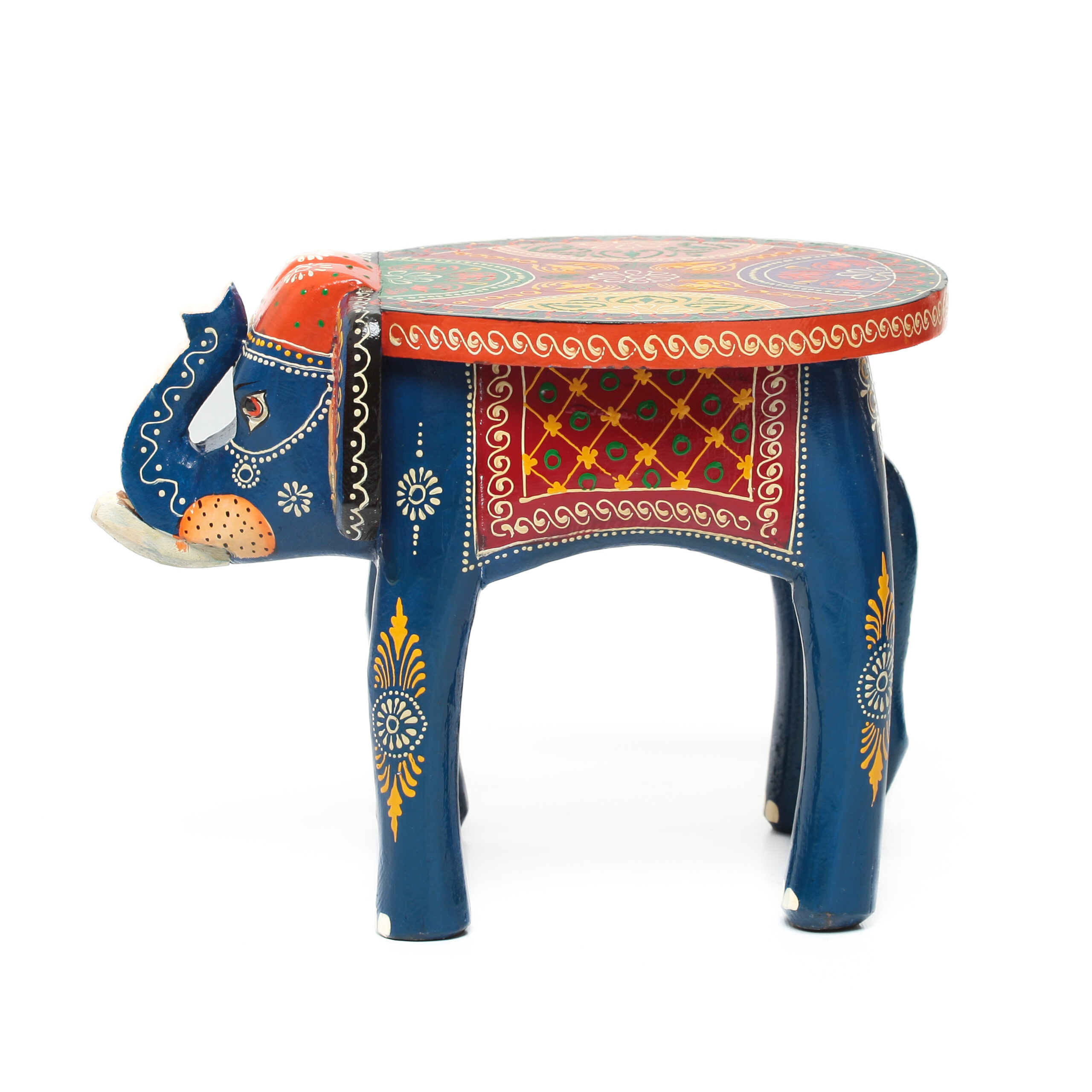 Banco Indiano de Madeira em Formato de Elefante – Pintado à Mão (Modelos Variados) - Imagem 40