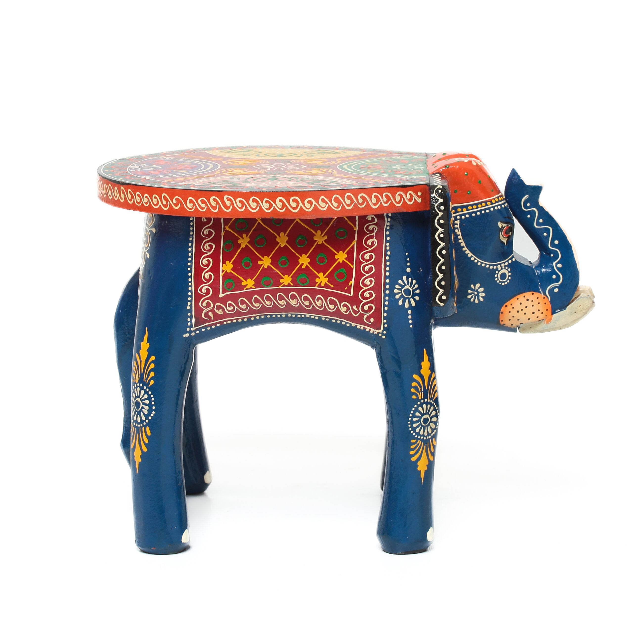 Banco Indiano de Madeira em Formato de Elefante – Pintado à Mão (Modelos Variados) - Imagem 38