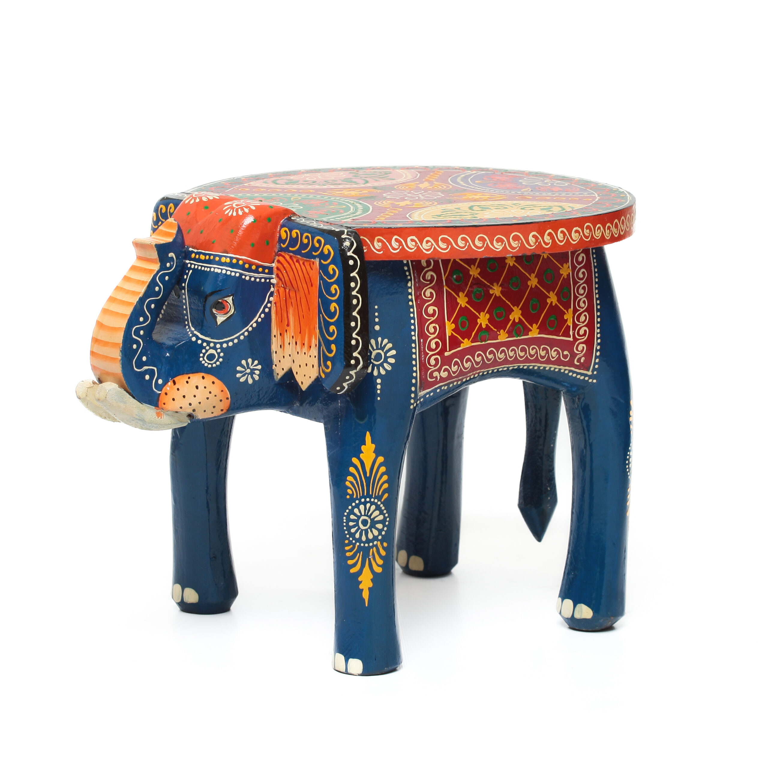 Banco Indiano de Madeira em Formato de Elefante – Pintado à Mão (Modelos Variados) - Imagem 37