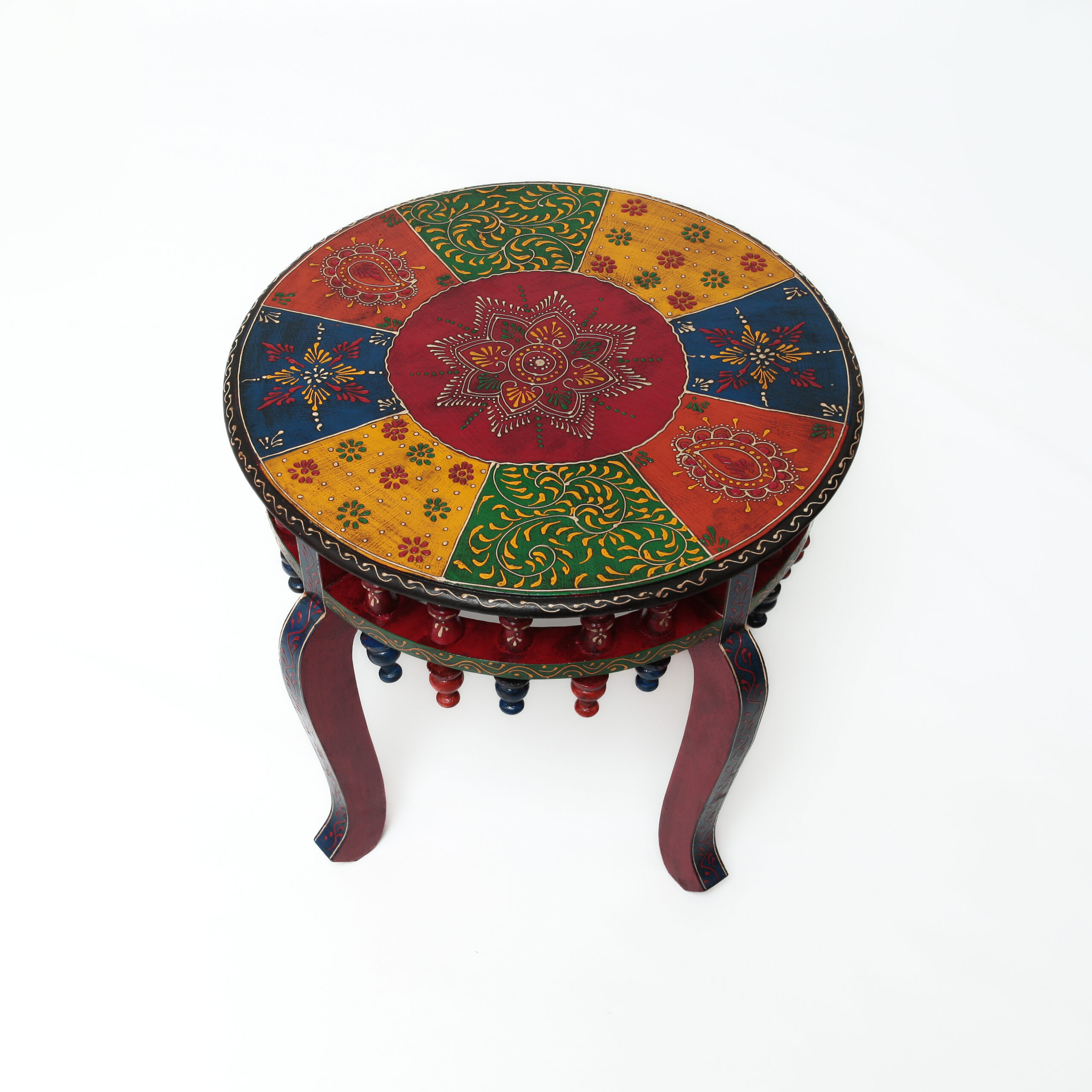 Mesa Indiana Artesanal – Pintada à Mão com Cores Vibrantes e Design Étnico - Imagem 3