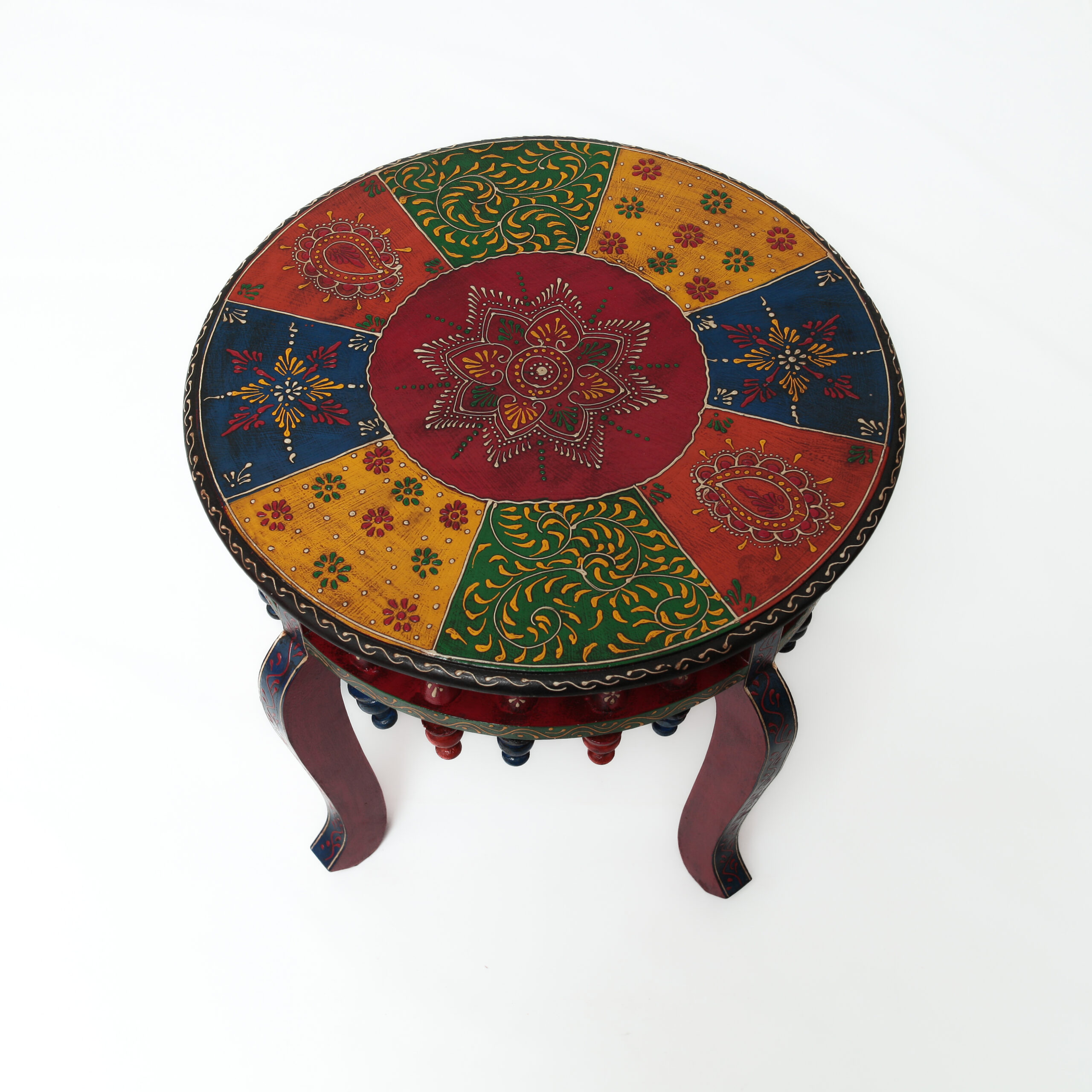 Mesa Indiana Artesanal – Pintada à Mão com Cores Vibrantes e Design Étnico - Imagem 4