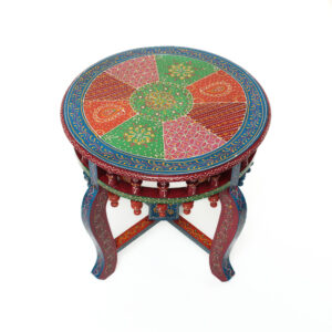 Mesa Indiana Artesanal – Pintada à Mão com Cores Vibrantes e Design Étnico